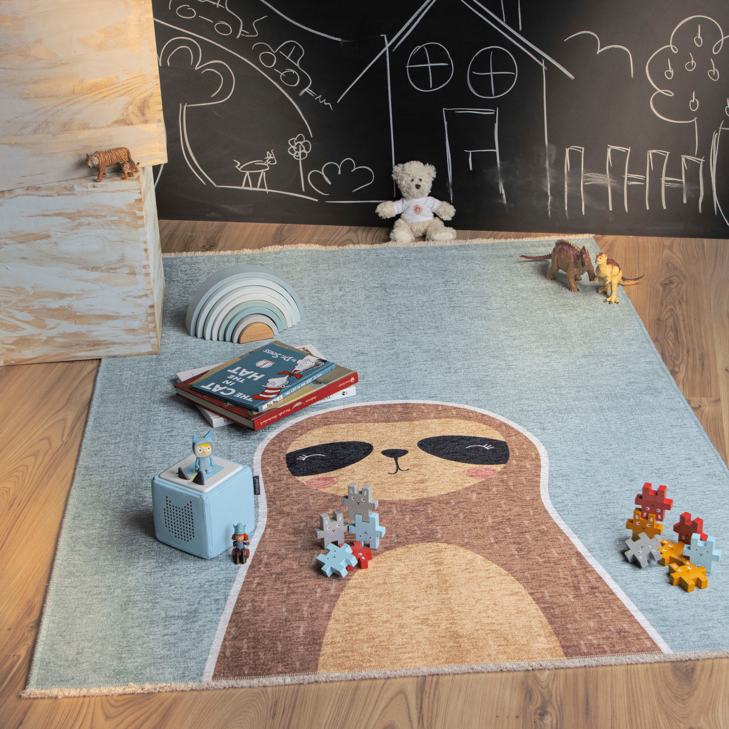 Obsession Kinderteppich »My Greta 604«, rechteckig, 6 mm Höhe, Kurzflor, Motiv Faultier, mit Fransen, Kinderzimmer