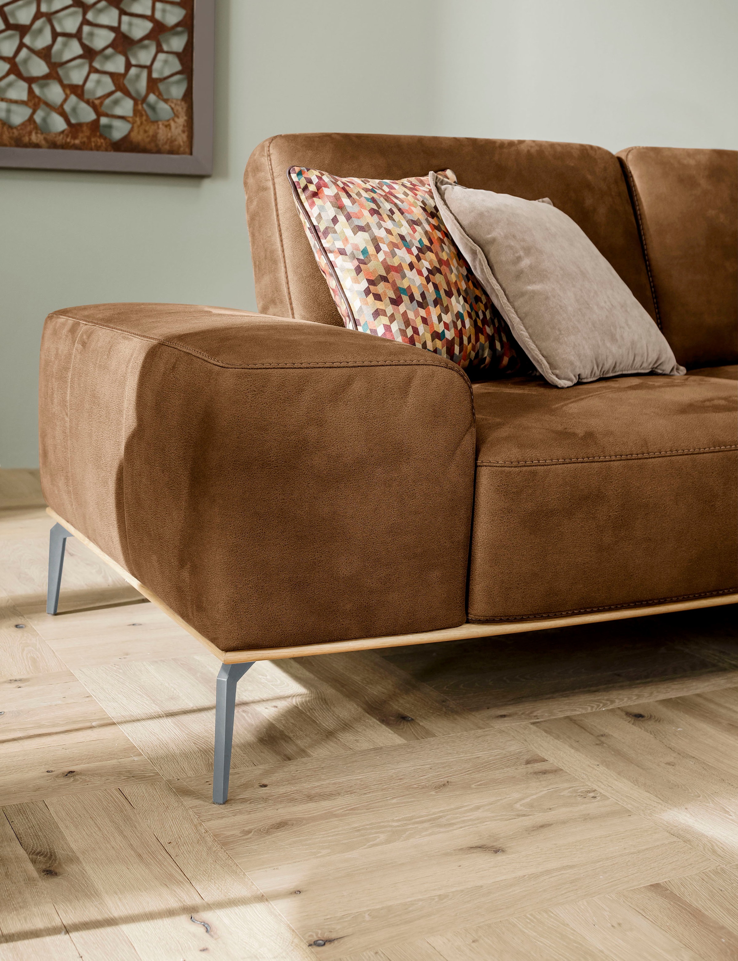 W.SCHILLIG Ecksofa »run, Designsofa mit tollem Sitzkomfort, bequem, L-Form«, mit elegantem Holzsockel, Füße in Silber matt, Breite 299 cm
