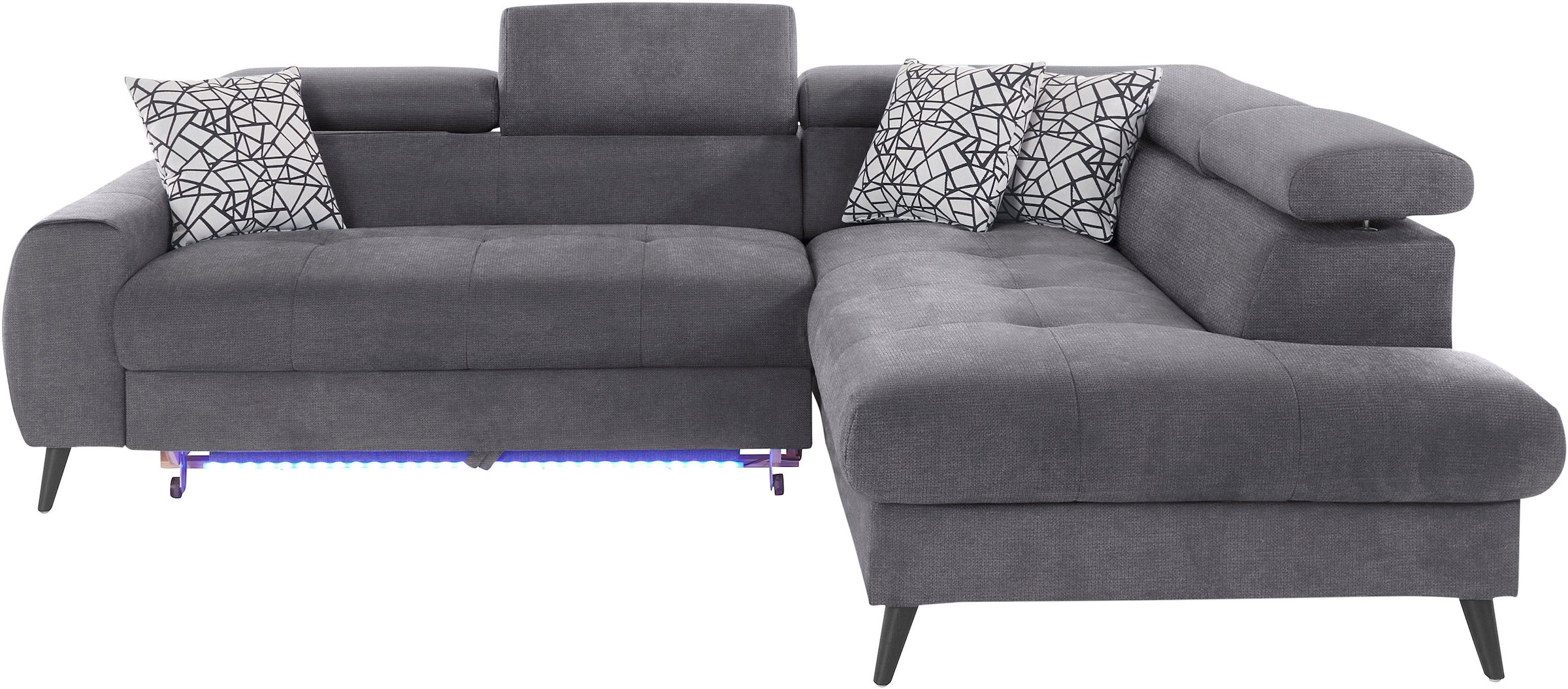 COTTA Ecksofa »Mia L-Form mit 3 Zierkissen«, wahlweise mit Bettfunktion, Bettkasten, Beleuchtung & Wireless-Charger
