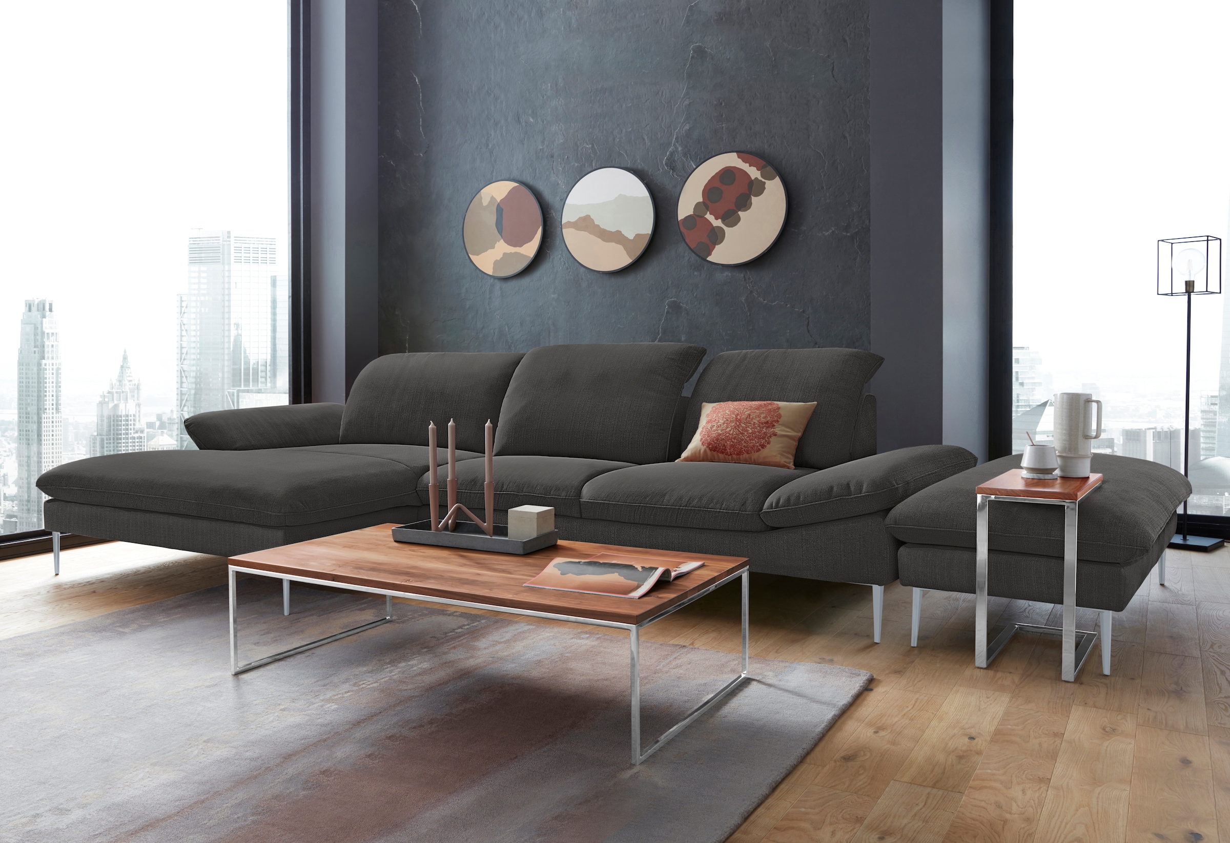 W.SCHILLIG Ecksofa »enjoy&MORE, Designsofa, bequem, zeitlos und elegant, L-Form« mit Sitztiefenverstellung, Füße silber matt, Breite 340 cm
