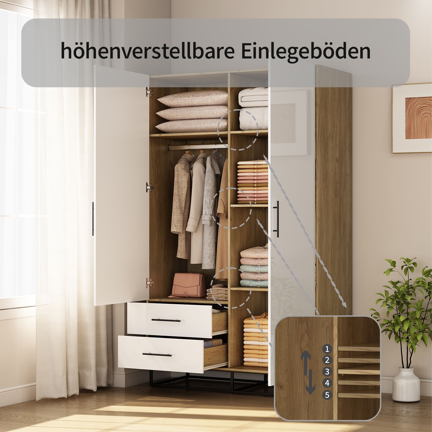 OTTO home Kleiderschrank »Lucca Schlafzimmerschrank Garderobe Hochglanz Bestseller« Hochwertige schwarze Griffe und Kufengestell aus Metall, 