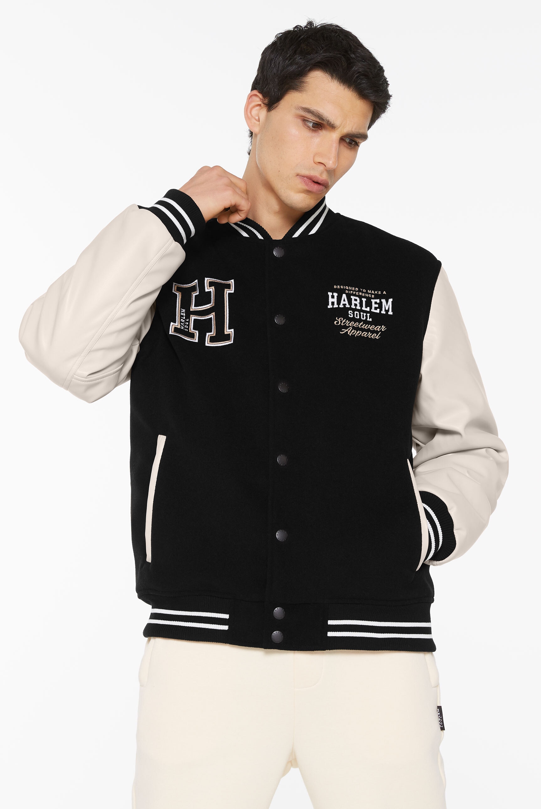 Harlem Soul Collegejacke, ohne Kapuze, mit Stickerei