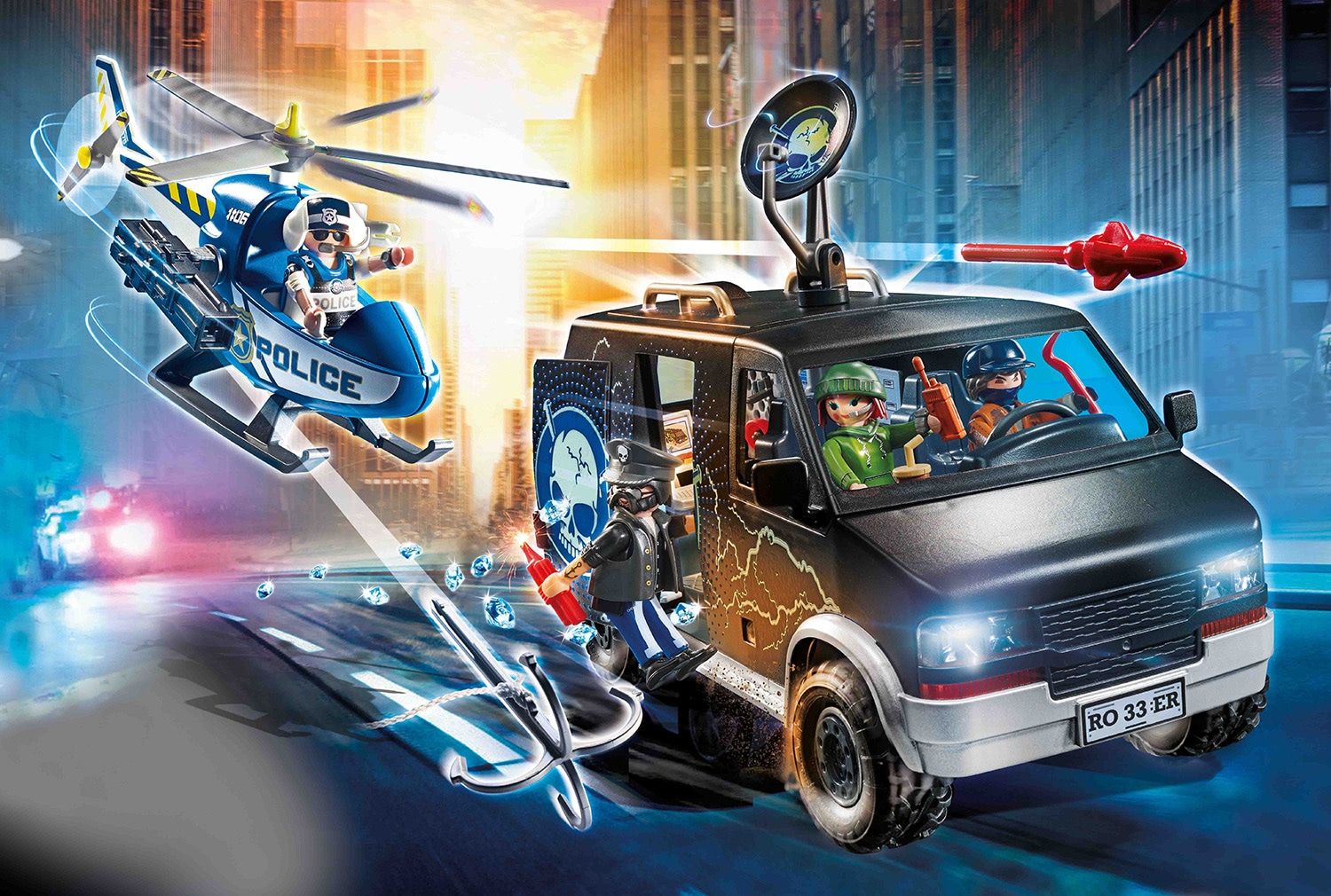 Playmobil® Konstruktions-Spielset »Polizei-Helikopter: Verfolgung des Fluchtfahrzeugs (70575)«, (124 St.), City Action