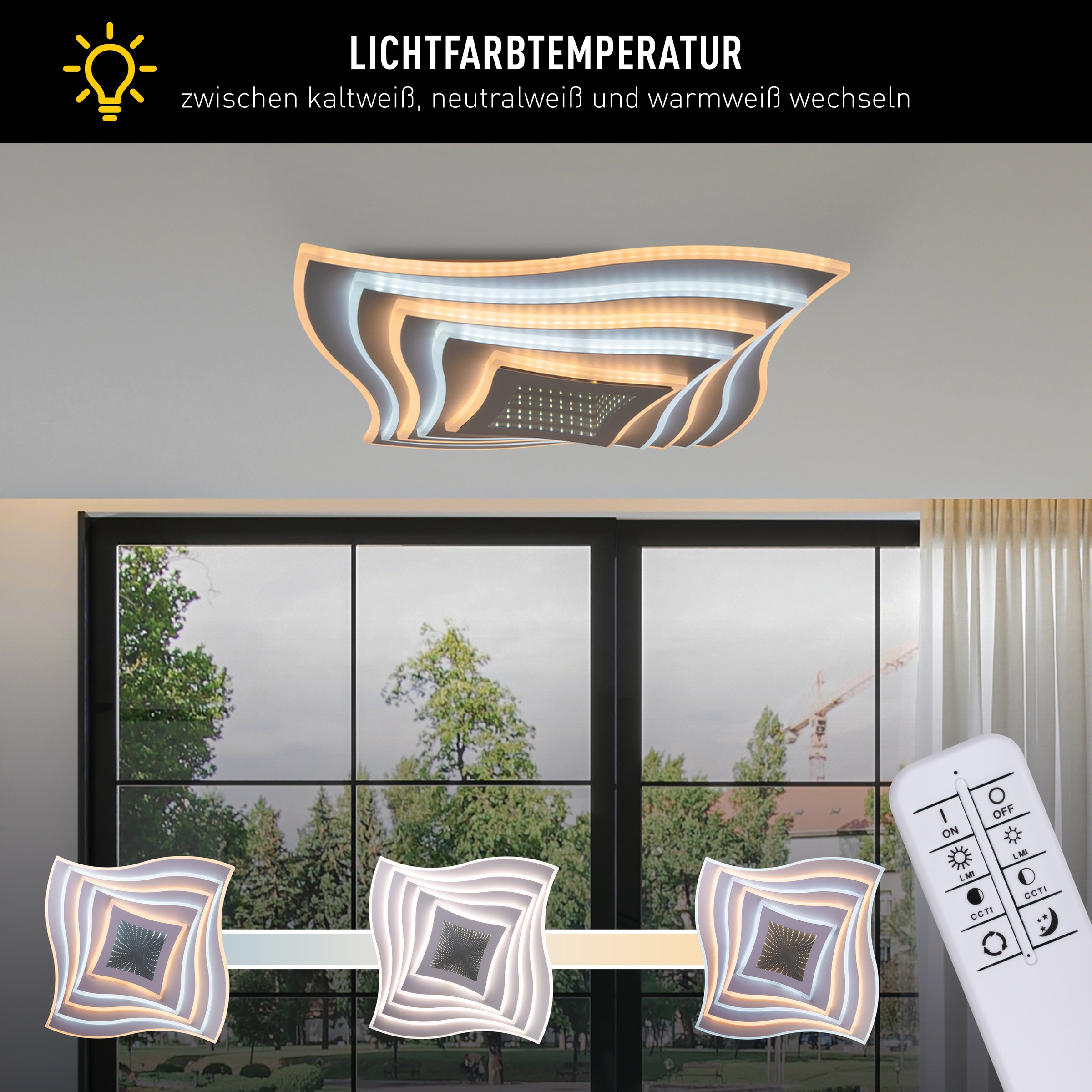 näve LED Deckenleuchte »Fevoria« LED-Modul 1 Stk. warmweiß - kaltweiß dimmbar, CCT, Memory, Nachtlicht, Fernbedienung, H: 7 cm / L/B: 50 cm