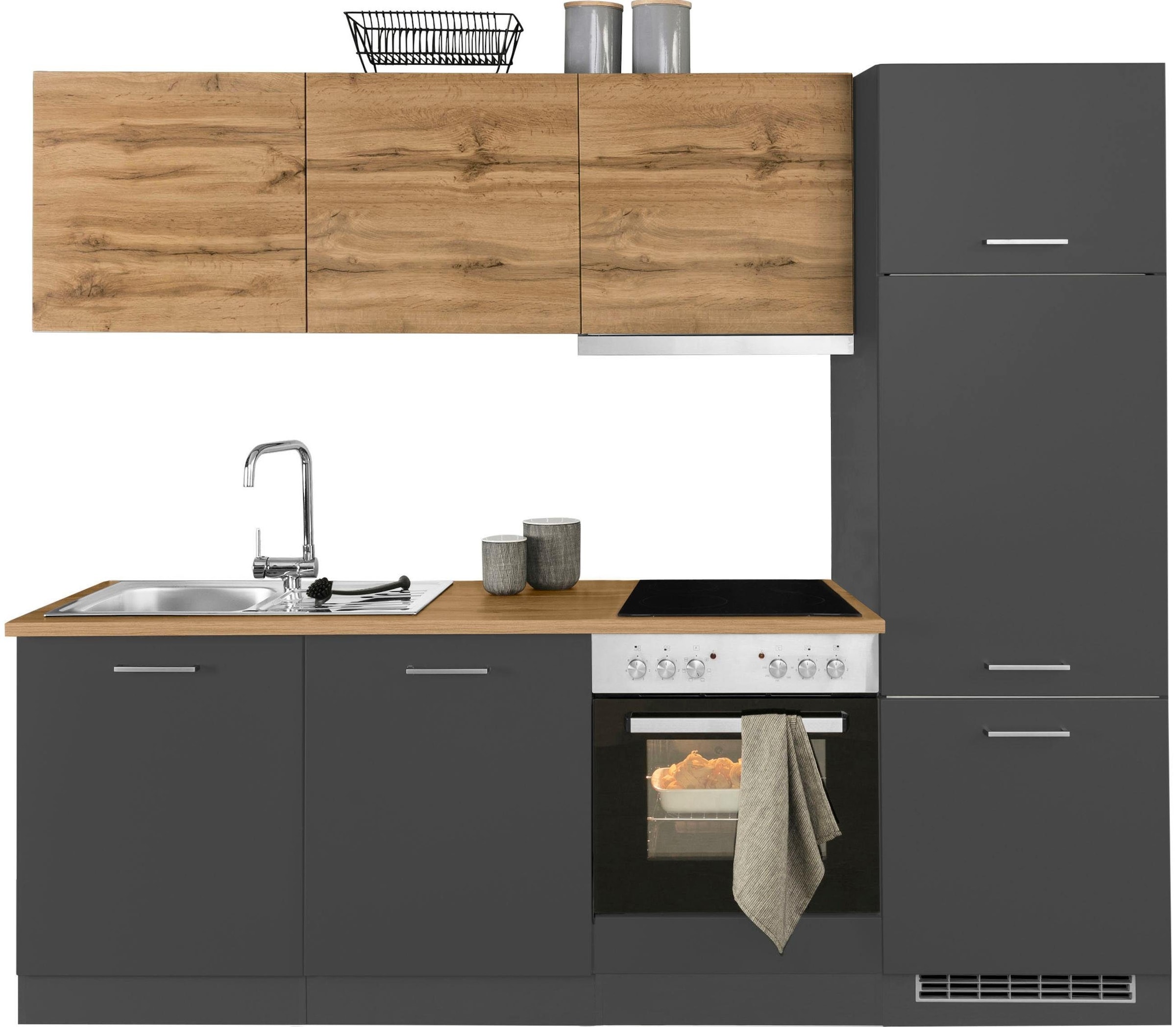 KOCHSTATION Küchenzeile »KS-Kehl«, mit E-Geräten, Breite 240 cm, inkl. Kühlschrank