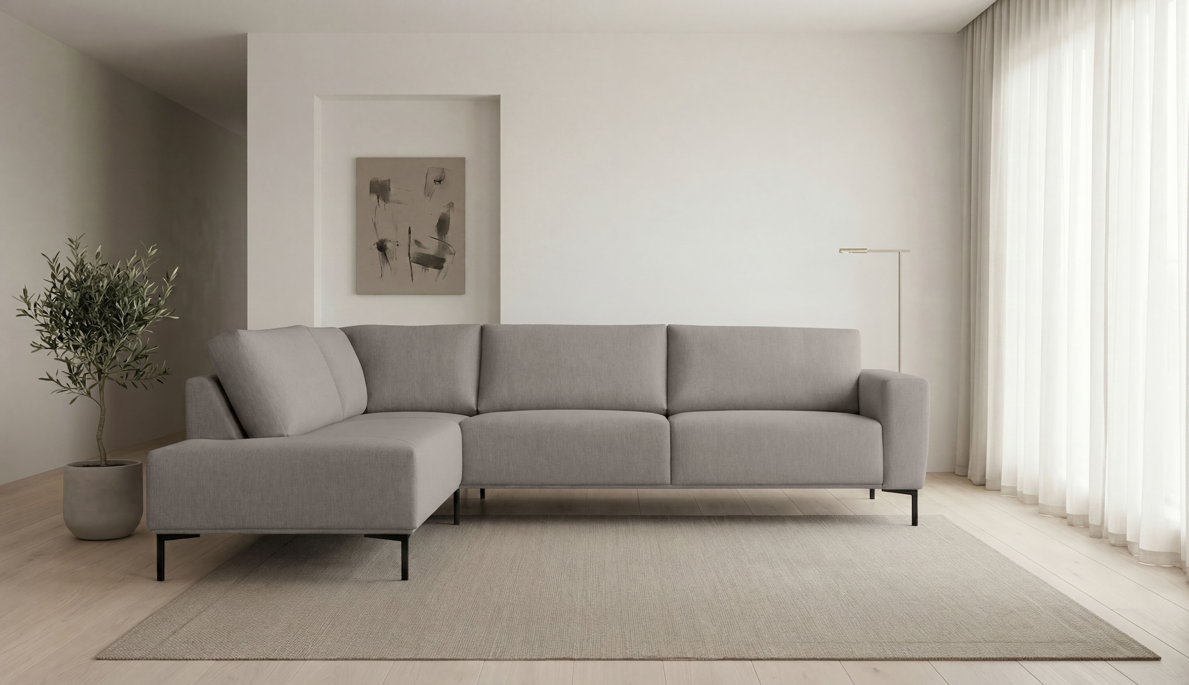 OTTO home Ecksofa »Melby« Breite 275 cm, in einem weichen Struktur Stoff, lose Rückenkissen