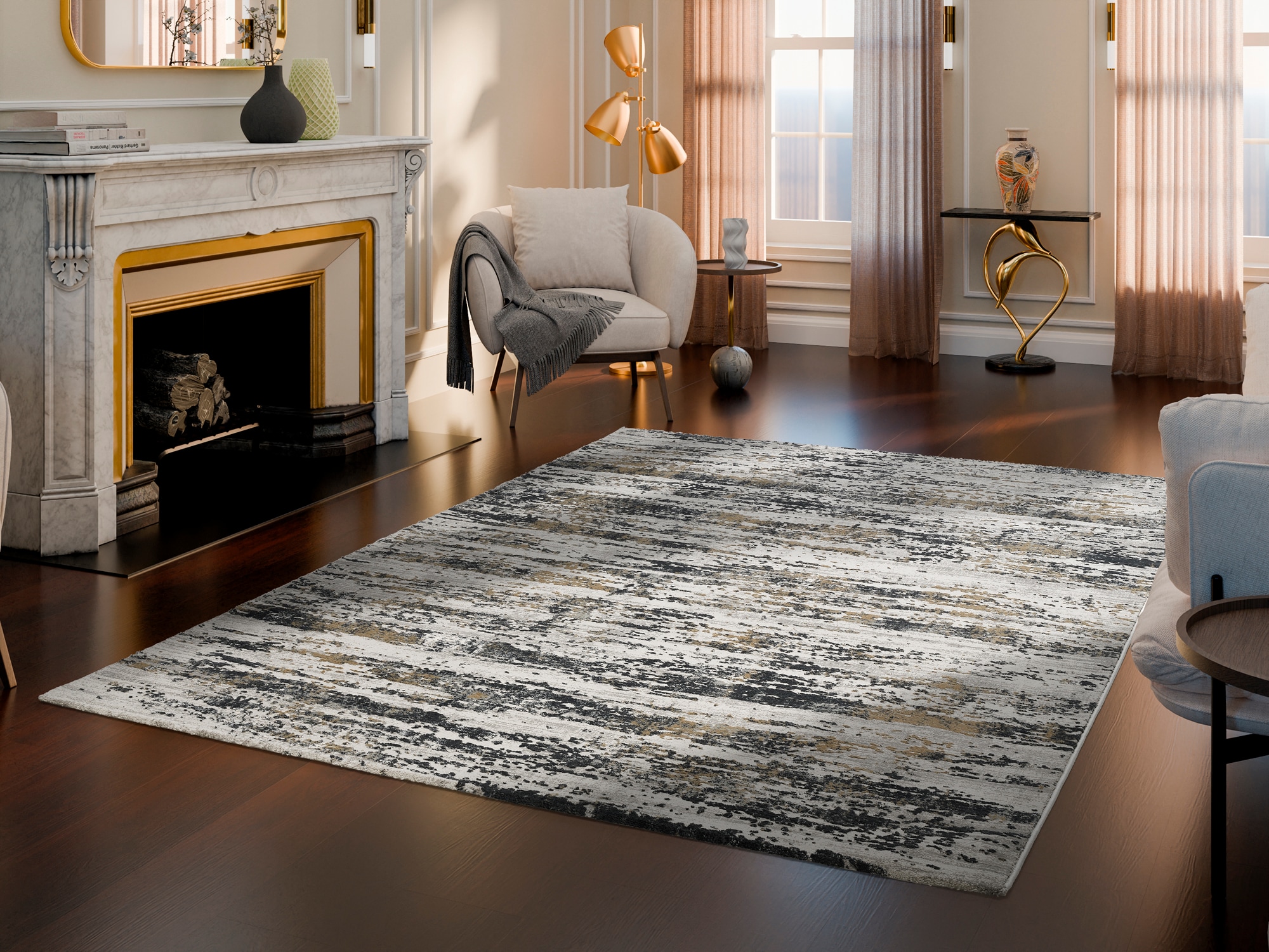 Teppich, B:200cm H:10mm L:250cm, grau, OCI DIE TEPPICHMARKE, Obermaterial: 65% Polyester, 35% Viskose, Wohnzimmer, Teppiche, "MANCHESTER TAKI",