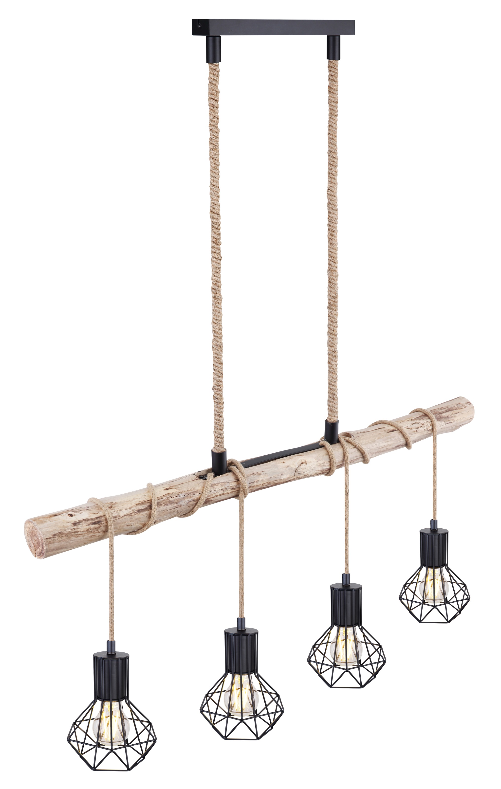 GLOBO LIGHTING Hängeleuchte »PRISKA« E27 1 Stk. Hängeleuchte Schwarz/Holz/Hanf, E27