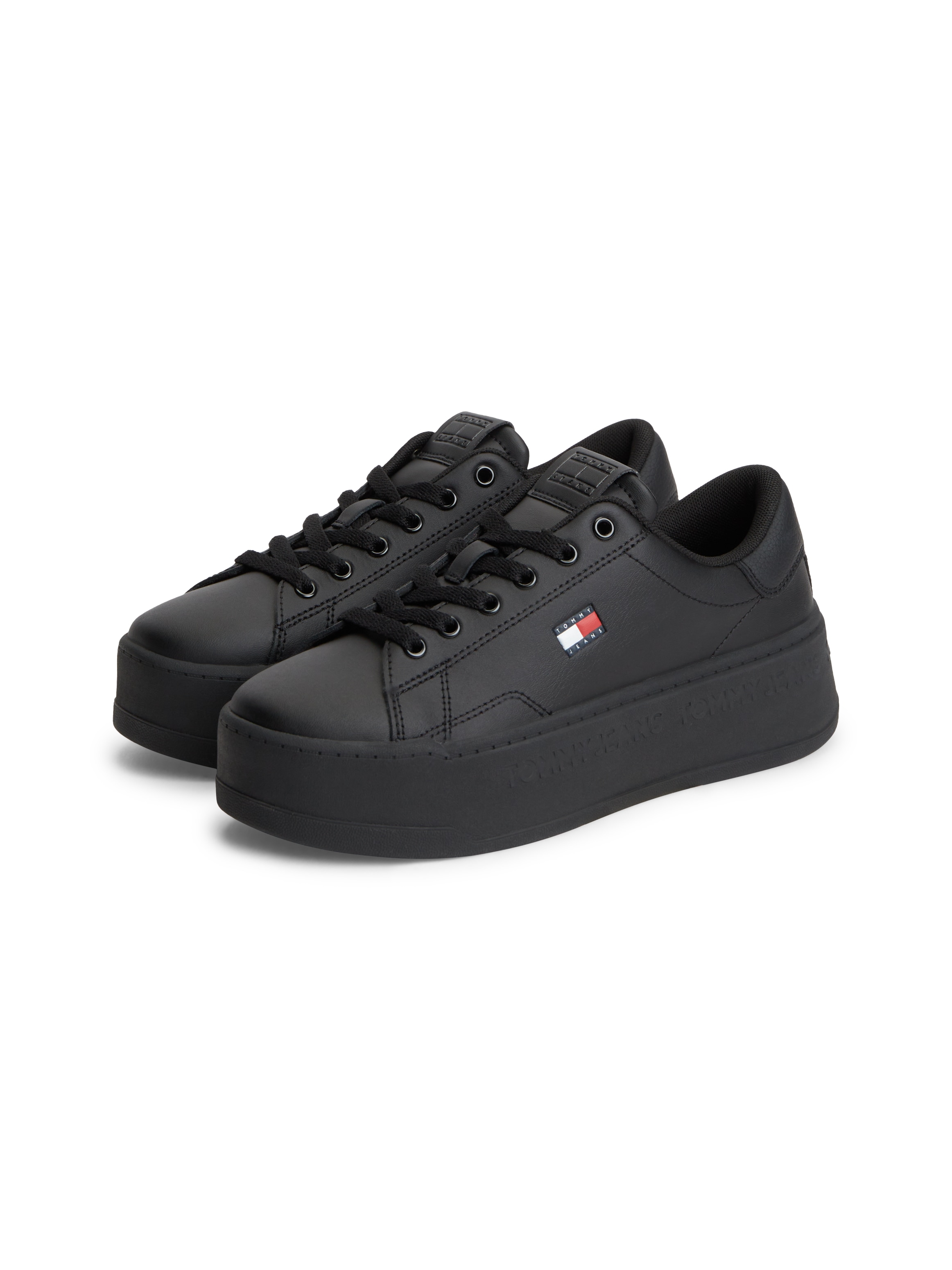 Tommy Jeans Plateausneaker "TJW SCRIPT CUPSOLE FLATFORM" Freizeitschuh, Halbschuh, Schnürschuh mit seitlicher Logoflagge