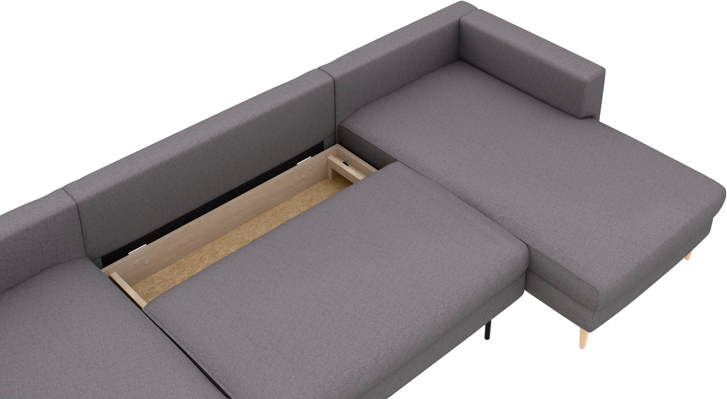 TRENDMANUFAKTUR Wohnlandschaft »Amazing, wahlw. mit Schlaffunktion & Bettkasten, Fuß Buche lackiert« Sofa in U-Form, in Cord oder Struktur, Breite 305 cm
