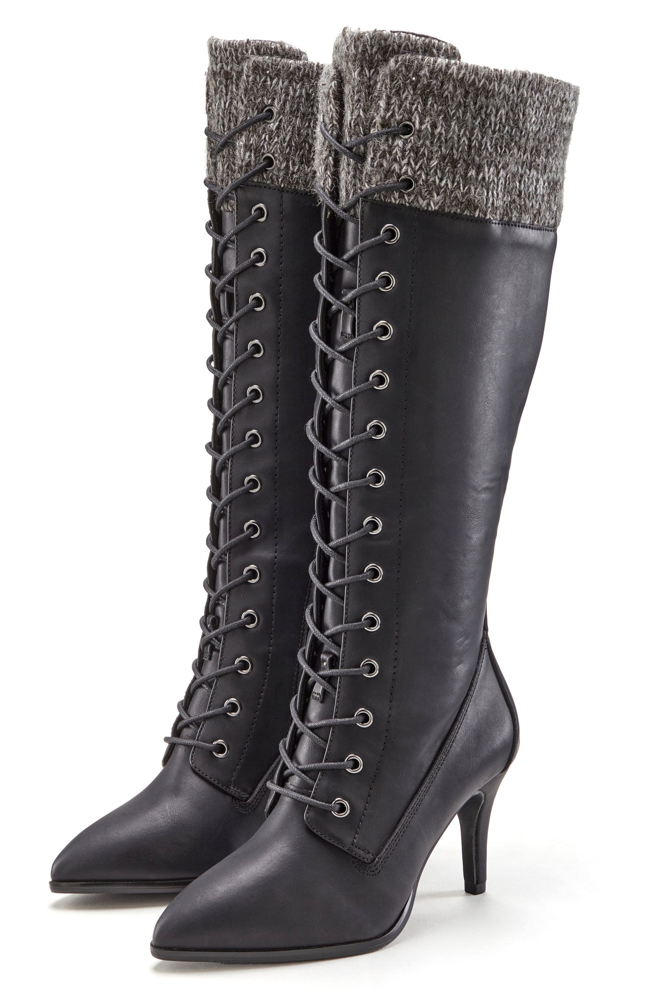 LASCANA Stiefel »Stiefelette, Langer Stiefel«, mit spitz zulaufender Form und Strickeinsatz