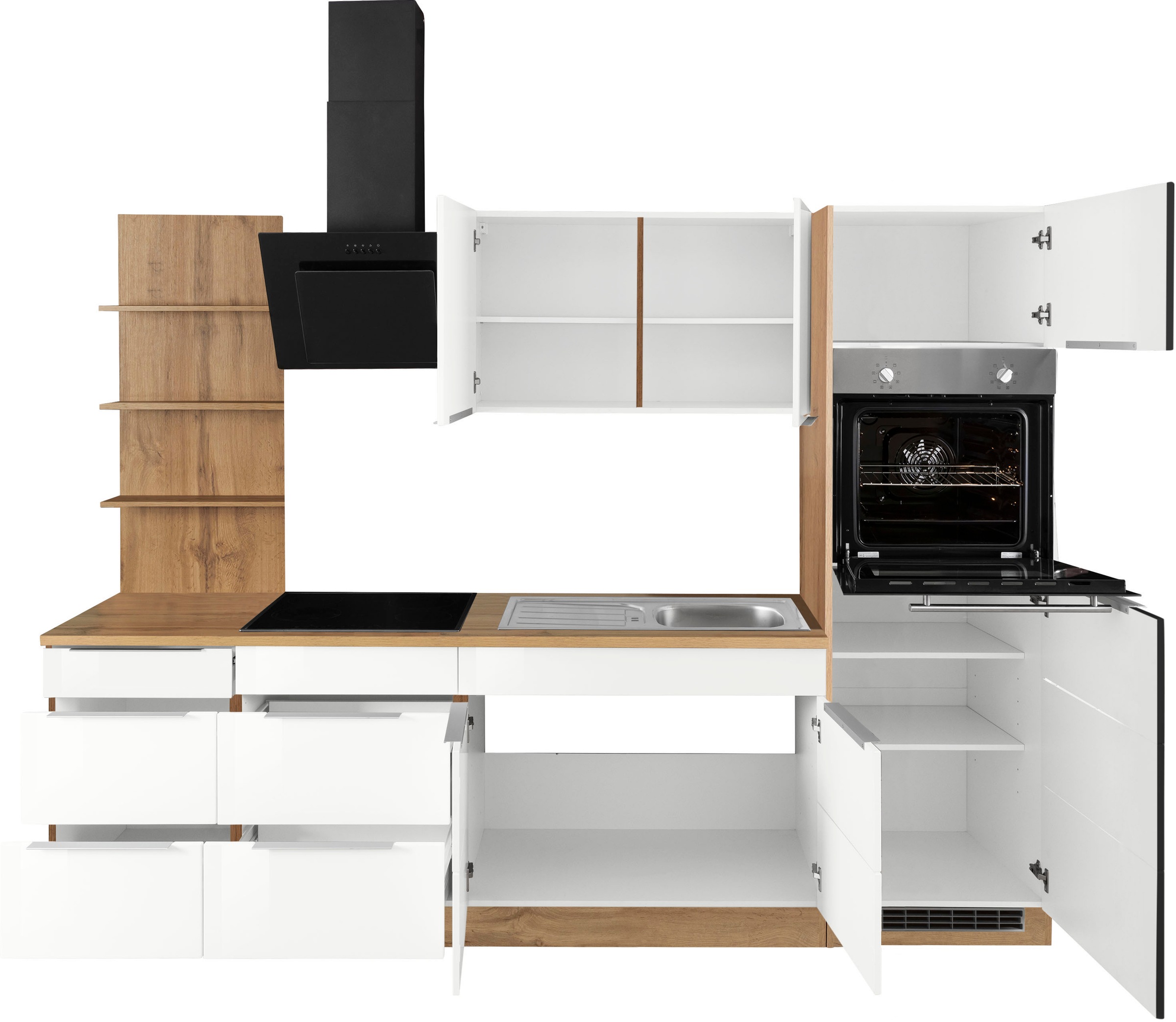 KOCHSTATION Küchenzeile »KS-Brindisi Breite 270 cm«, wahlweise mit E-Geräten und Induktion, mit MDF-Fronten und Regal