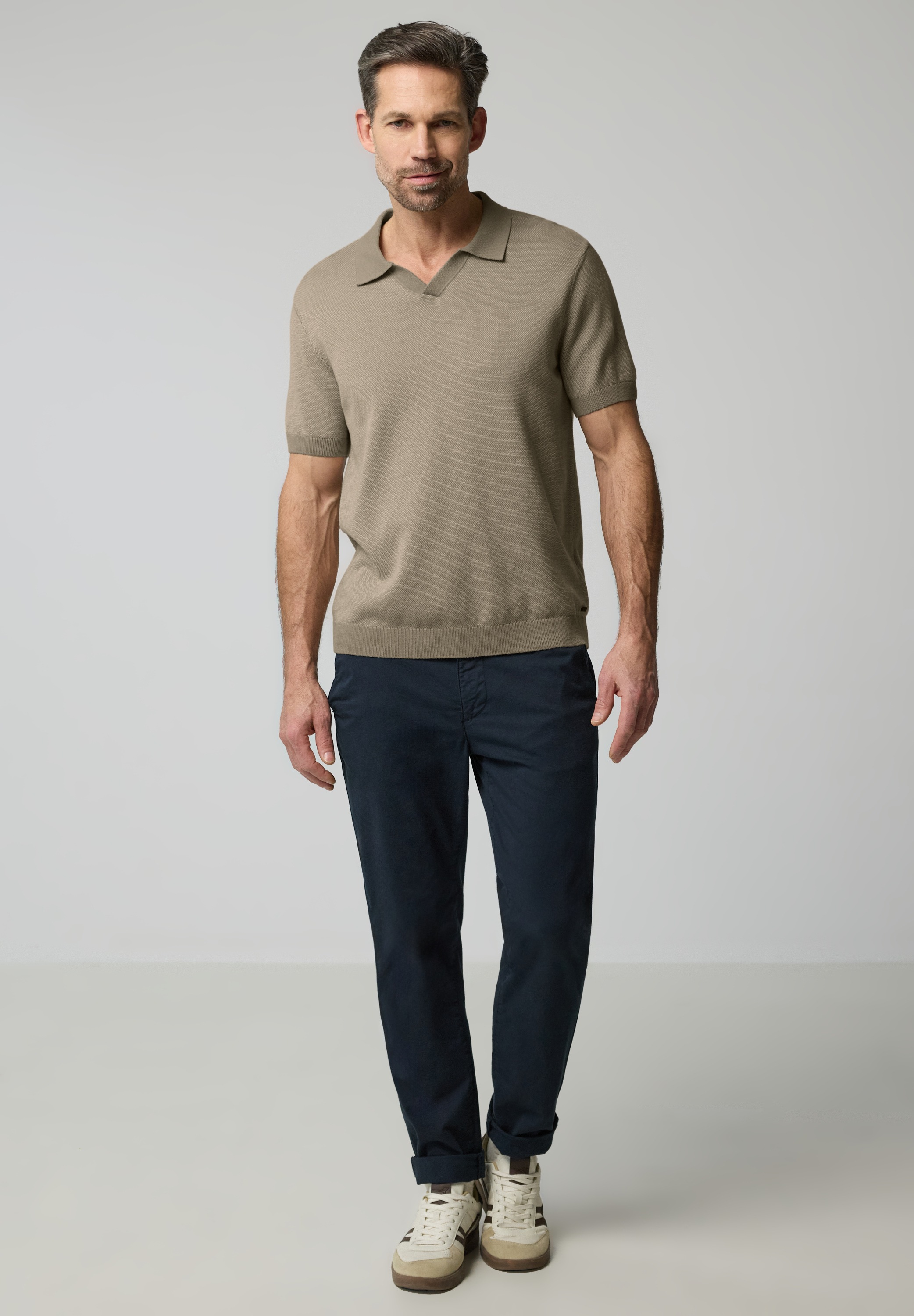 T-Shirt STREET ONE MEN, Herren, Gr. XL (44), sandweiß, Web, 100% Baumwolle, meliert, comfort fit normal, hoch geschlossener Ausschnitt, Bündchen, Shirts T-Shirt, aus reiner Baumwolle 2