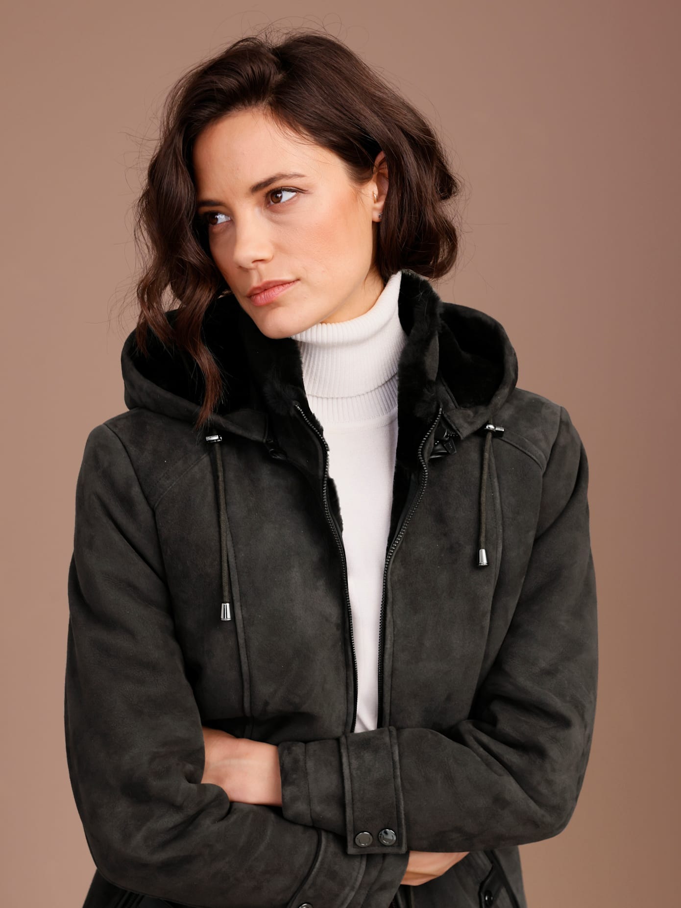 Mainpol Lederjacke mit Kapuze