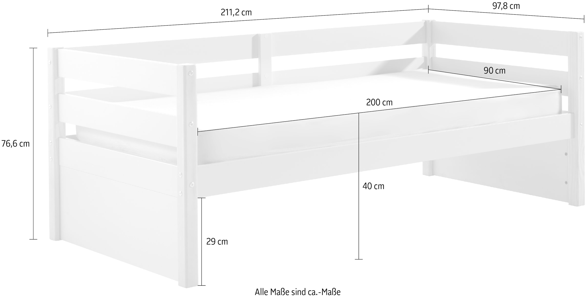 Vipack Einzelbett »Magrit, Kojenbett mit seitlichem Umbau, Liegefläche 90 x 200cm« B/H/T ca. 211,2x76,6x97,8cm, Pfosten massiv, Umbau MDF weiß lackiert,  universell einsetzbar, wahlweise mit und ohne Bettschublade