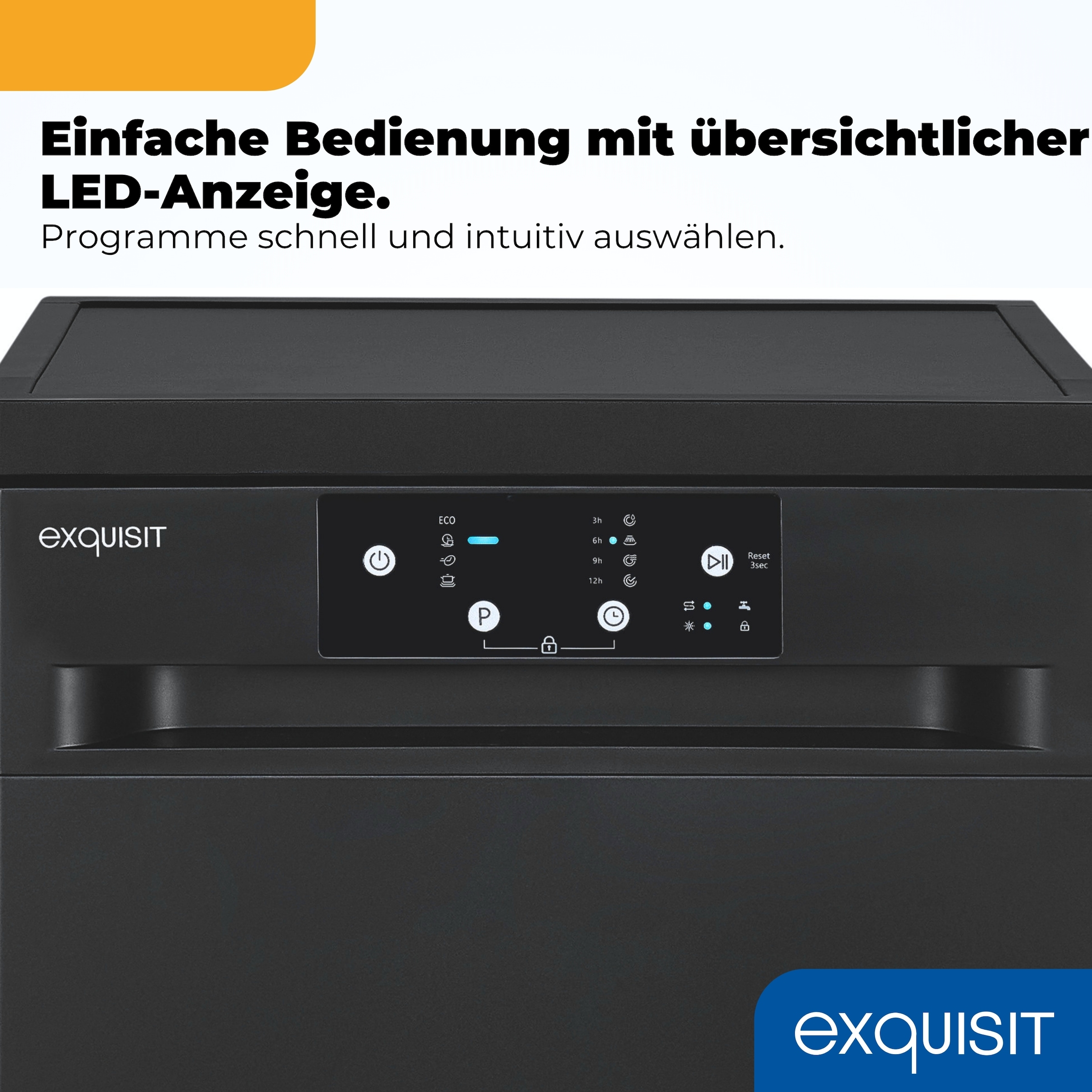 exquisit Standgeschirrspüler 9109 »GSP9109-451D schwarz« 10 l 9 tlg. Maßgedecke 9 Maßgedecke, 4 Programme, LED, Besteckkorb