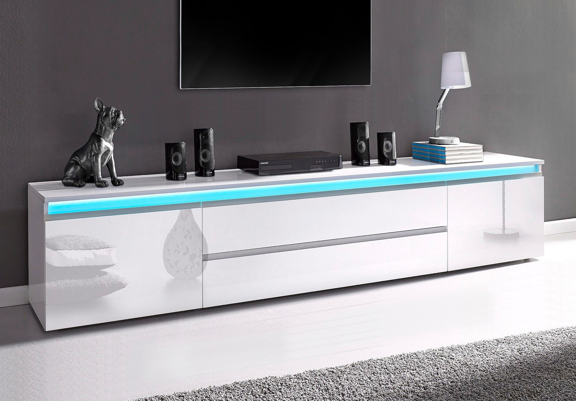 Home affaire Lowboard »Magic,Lowboard,TV-Kommode,TV-Möbel,TV-Bank« Hochglanzlackiert, Alugriff, 2 Türen, 2 Schubkästen,B/T/H 240×40×55 cm