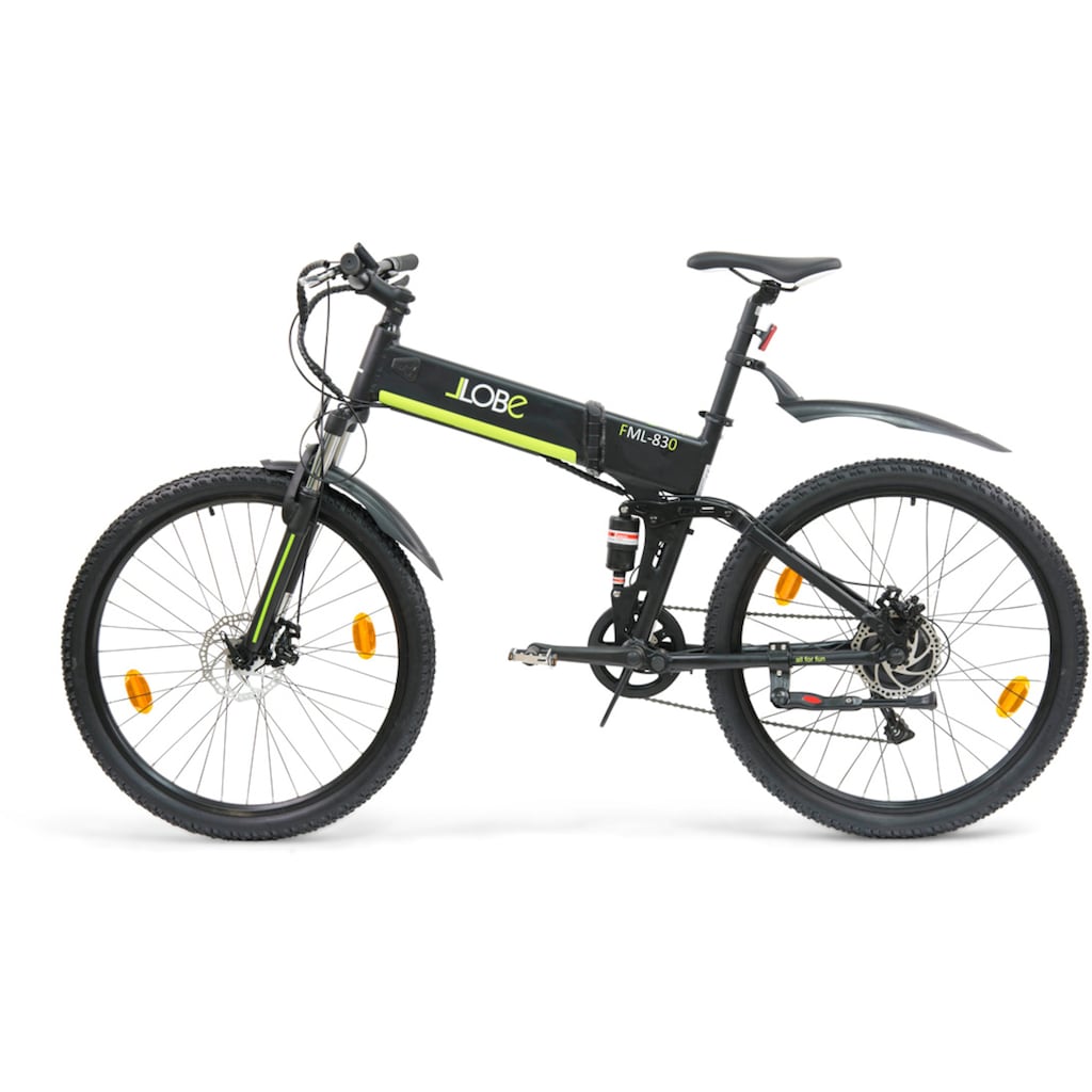 LLobe E-Bike »FML-830 black 27,5", 10,4 Ah«, 9 Gang, Shimano, Heckmotor 250 W