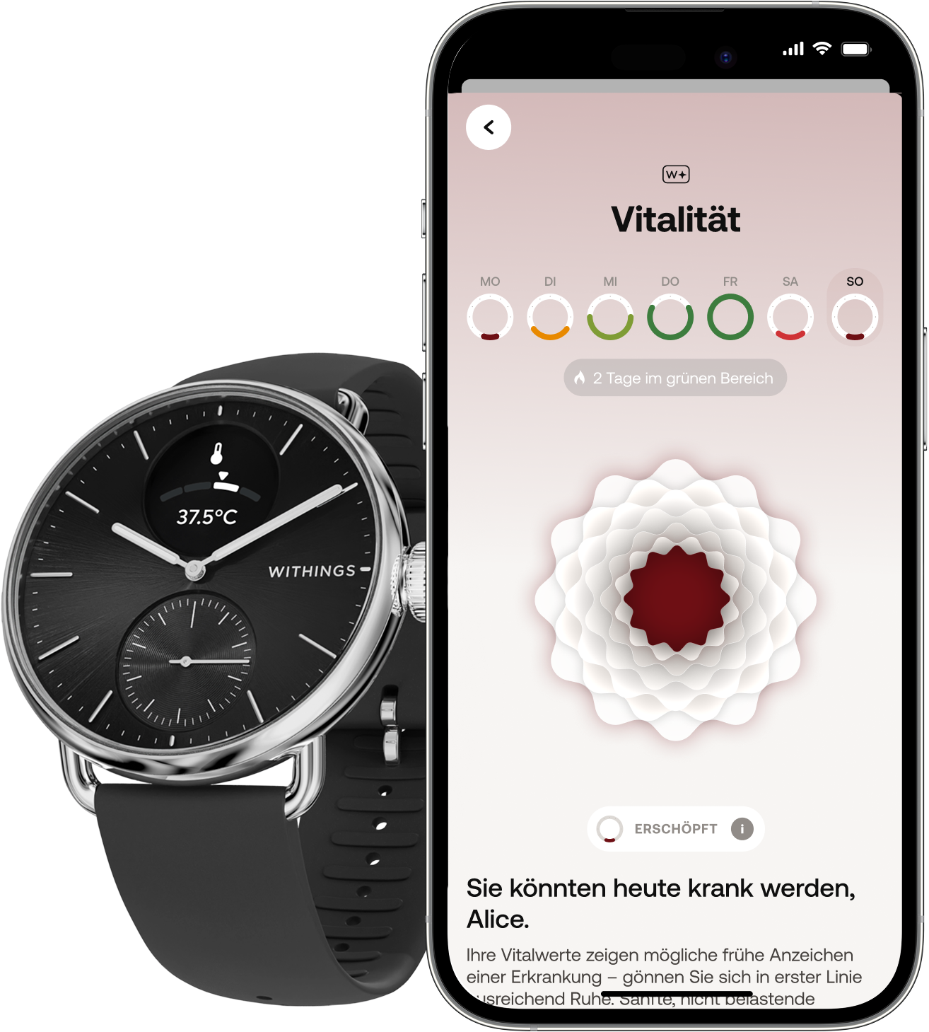 Withings Smartwatch »ScanWatch 2 38mm, hybrid, Akku bis 35 Tage, 50 M Wasserdicht« HealthSense OS
