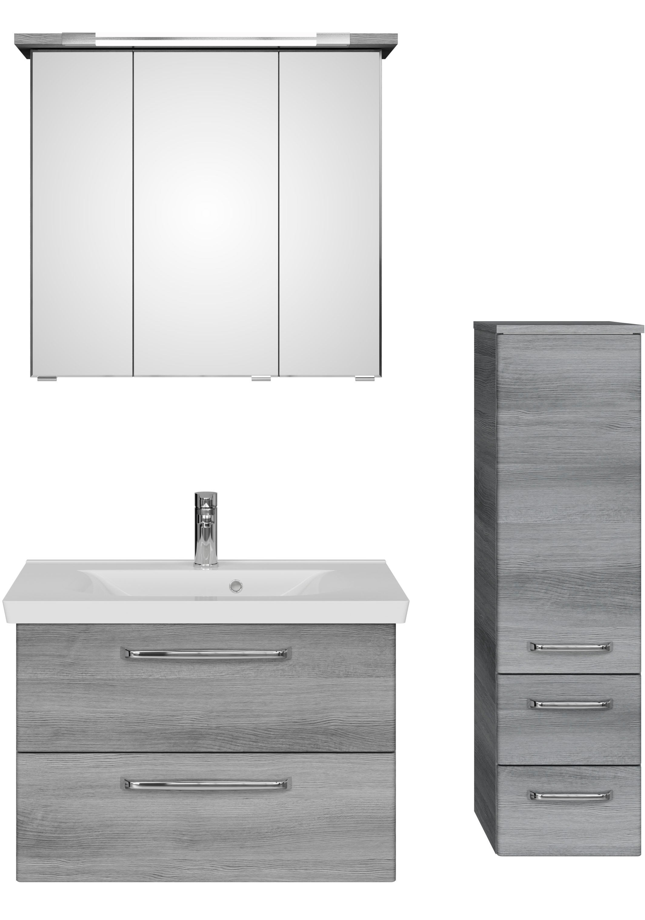 Saphir Badmöbel-Set »Badmöbel-Set Trentino 3-tlg Mineralmarmorwaschtisch,LED-Spiegelschrank«, (4 St.), Badezimmer-Set mit Midischrank inkl. Türdämpfer