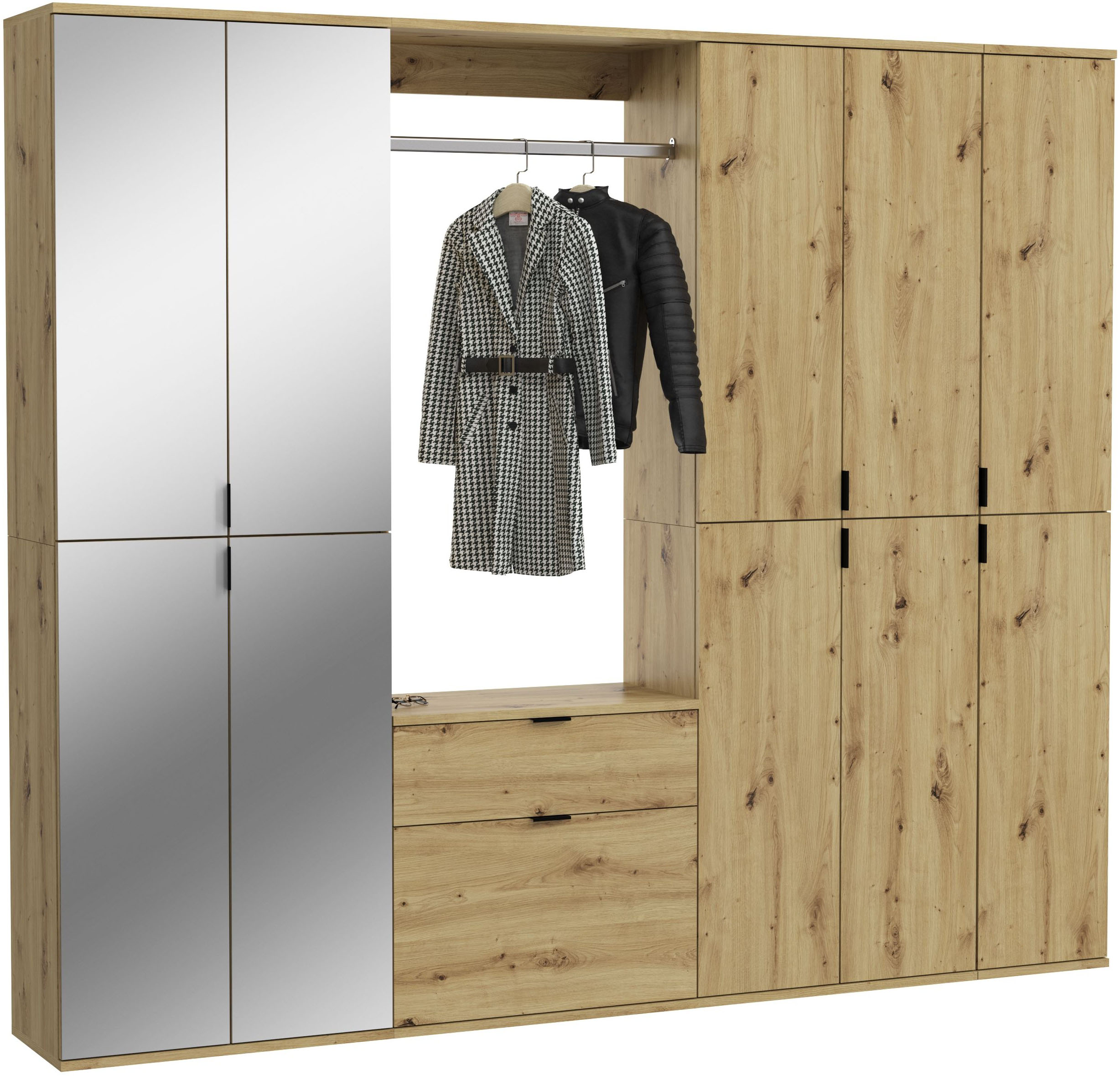 Home affaire Garderoben-Set "TRONDHEIM, 6-teilig, Breite 213cm, individuell platzier- & erweiterbar" Set, bestehend aus: 3x Garderobenschrank & 3-tlgs. Zwischenbauelement, 5 Stk. tlg.