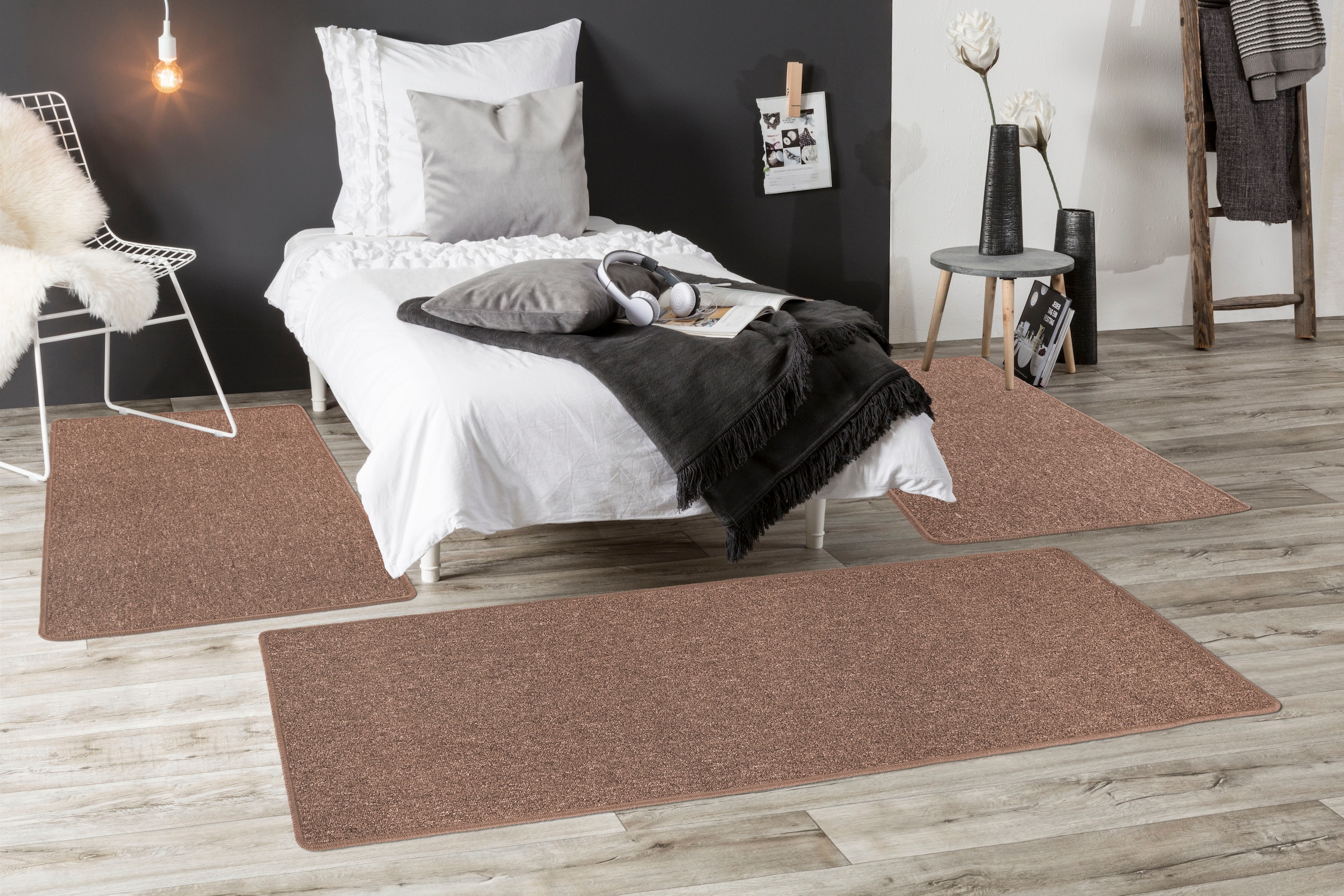Andiamo Bettumrandung »Luton, Made in Germany«, (3 tlg.), Bettvorleger, Läufer-Set für das Schlafzimmer, melierte Optik