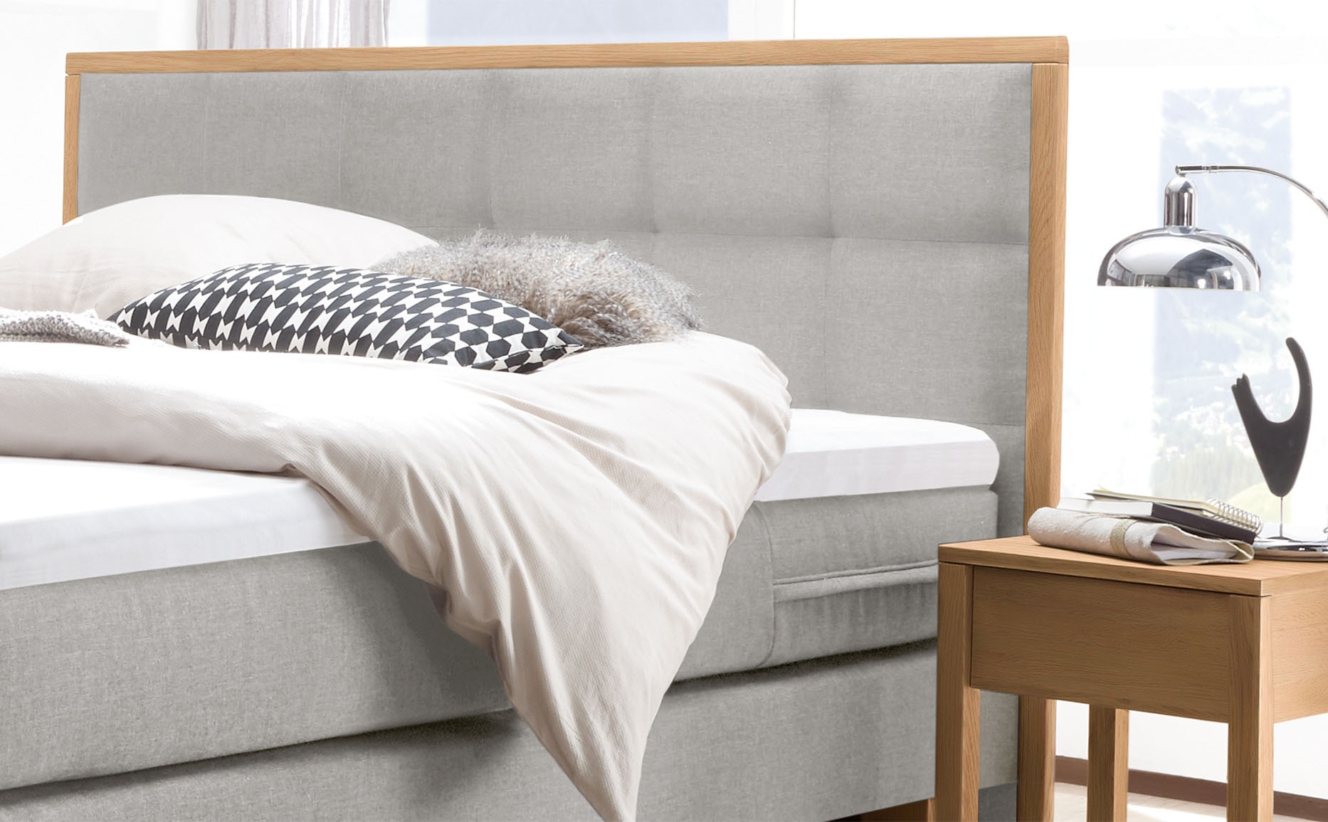 HASENA Boxspringbett »Cottage« mit gepolstertem Kopfteil, Kopfteilrahmen und Füsse aus massiver Eiche