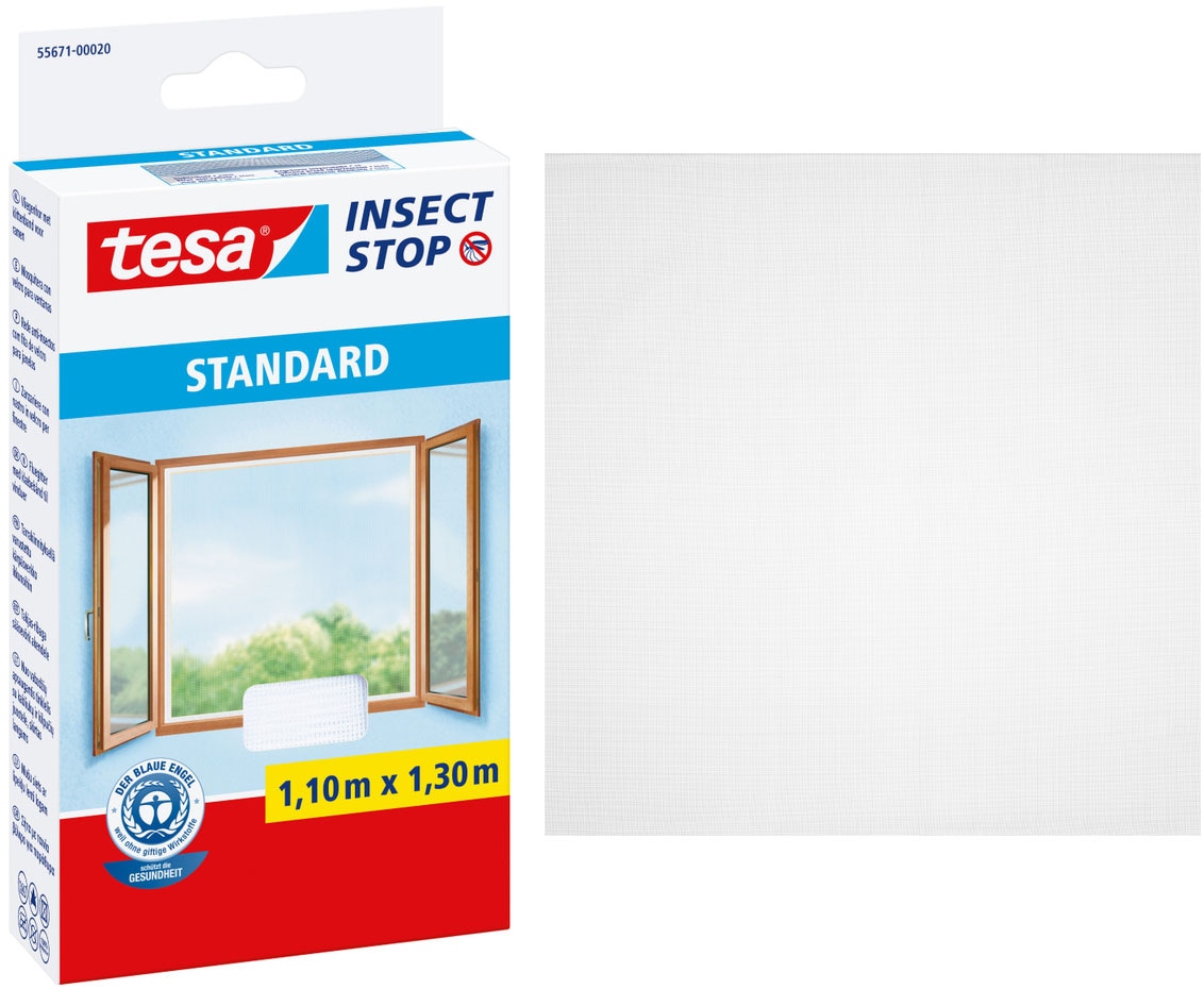 TESA Insektenschutz-Fensterrahmen "Insect Stop Standard Fliegengitter für Fenster - 1.1 m :1.3 m", B/H: 110cm x 130cm, weiß, Insektenschutzgitter,
