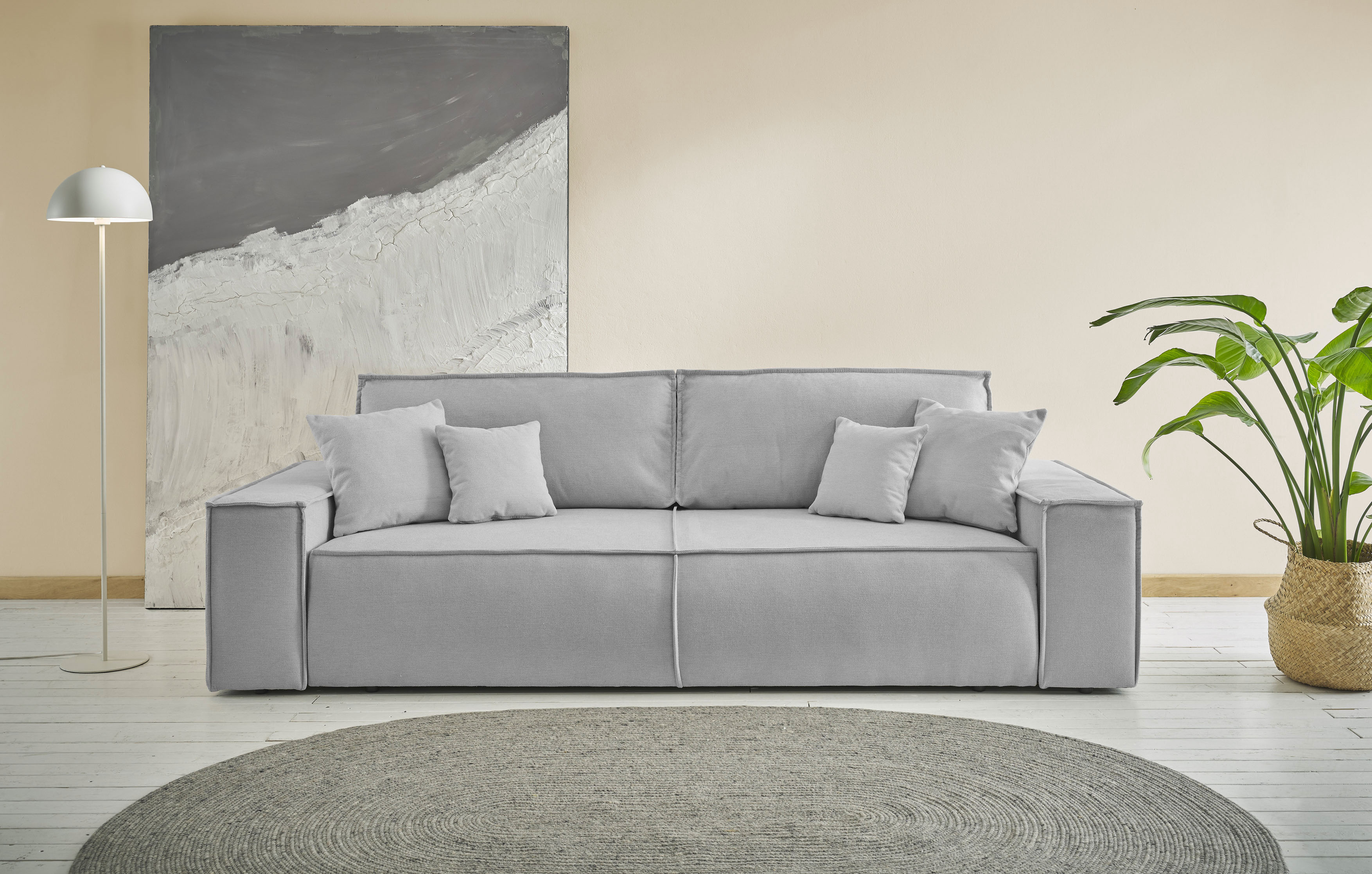 OTTO home 3-Sitzer "FINNLEY Struktur fein, Schlafsofa 257 cm" mit Bettkasten, in Bouclé, Struktur fein und Mega Cord