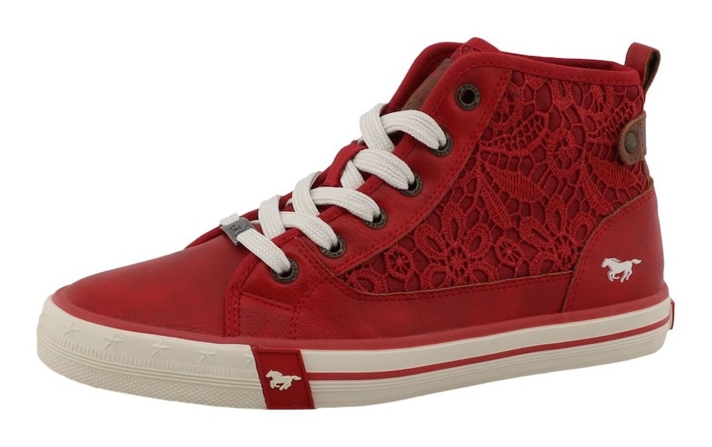 Mustang Shoes "Winona" Schnürboots, High Top-Sneaker mit Blüten-Stickerei