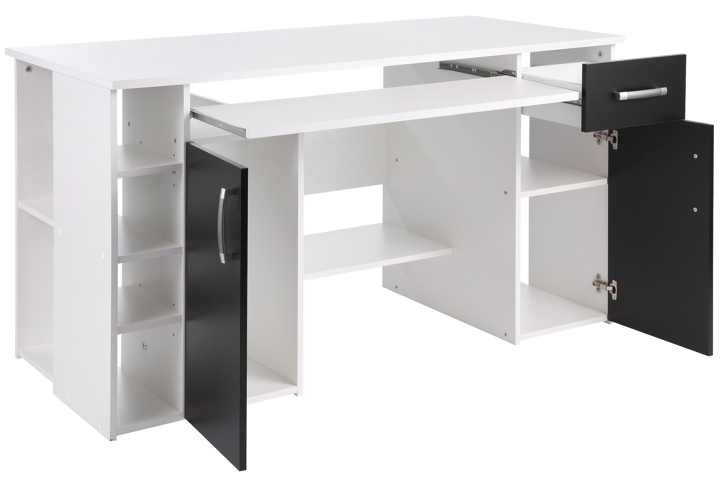 VOGL Möbelfabrik Schreibtisch »Tim mit seitlich offenen Fächern & Tastaturauszug,«, Druckerablage, 1 Schublade, Breite 138 cm, Made in Germany