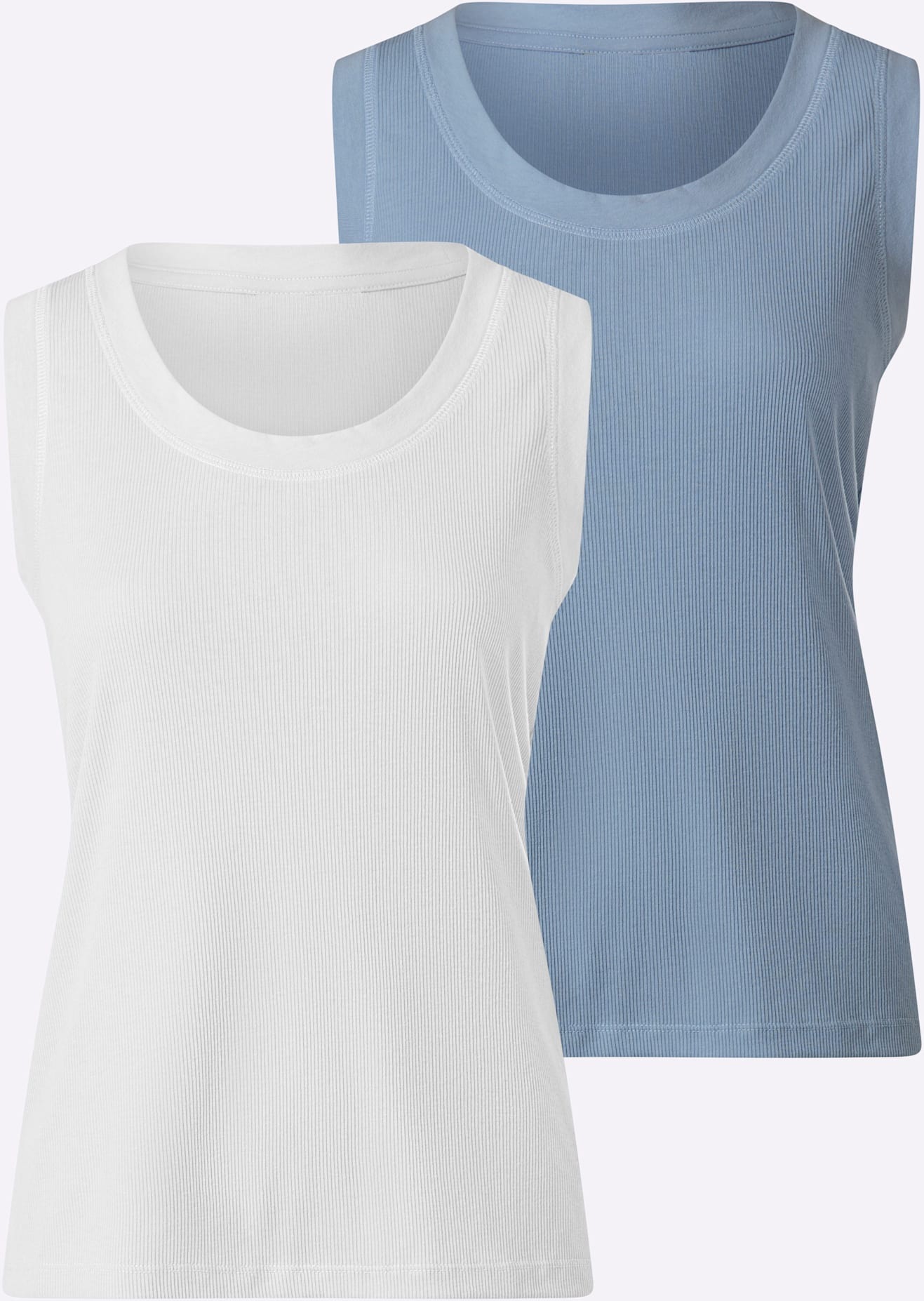 Shirttop HEINE, Damen, Gr. 40, bleu, ecru, 65% Polyester, 35% Baumwolle, unifarben, Rundhals, Tops Shirttop