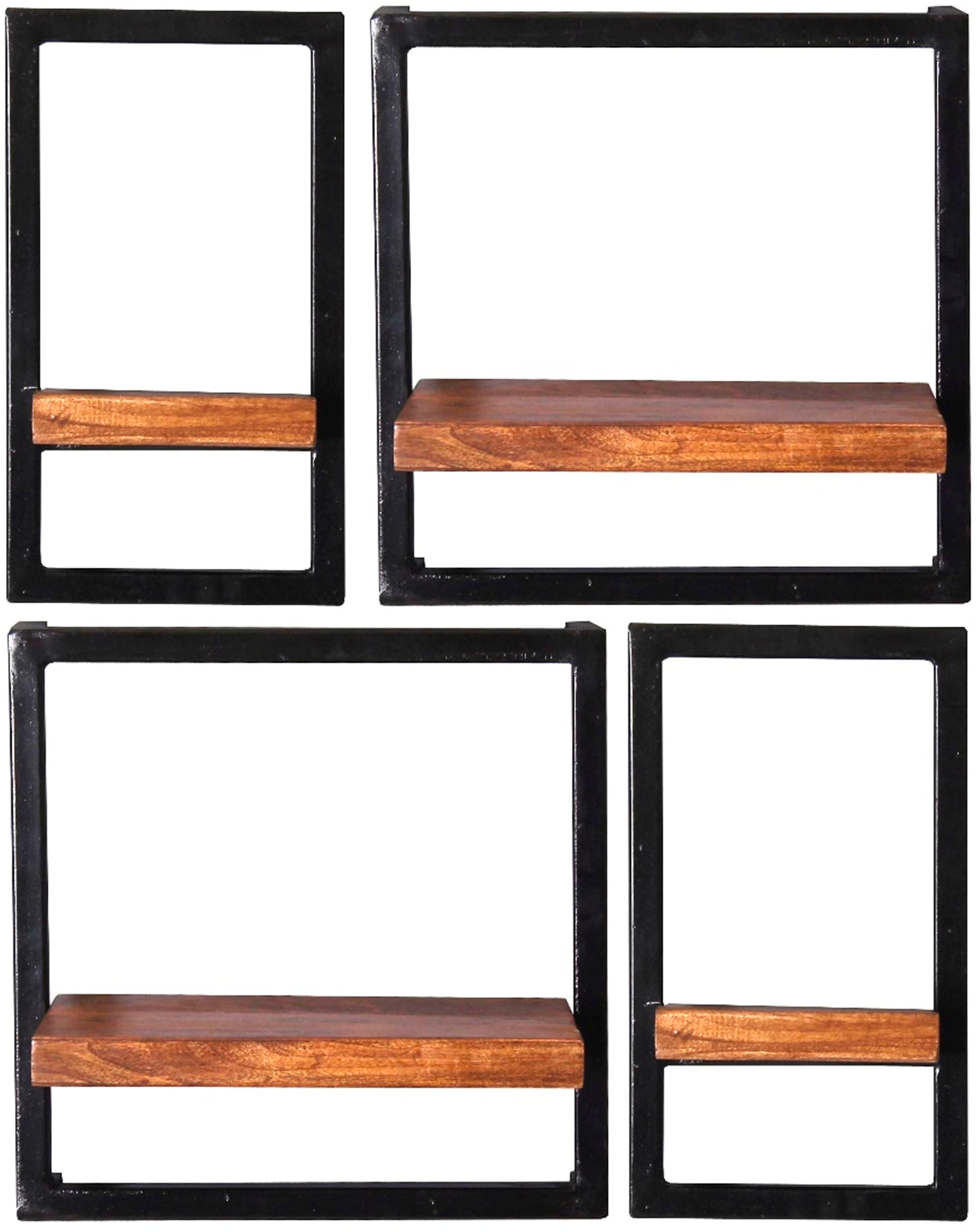 SIT Wandregal "Akko Wandregal-Set 4-teilig aus Mangoholz mit Altmetall" Set, 2 kleine & 2 breite Wandregale für flexible Gestaltung