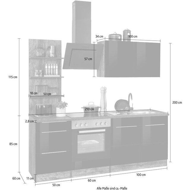 HELD MÖBEL Küchenzeile »Brindisi«, mit E-Geräten, Breite 210 cm bestellen |  BAUR