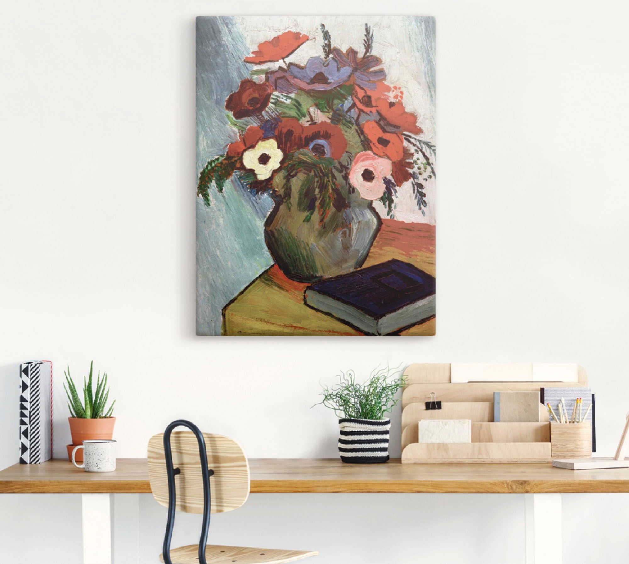 Artland Wandbild »Stilleben mit Anemonen und blauem Buch«, Arrangements, (1 St.), als Leinwandbild, Poster in verschied. Größen