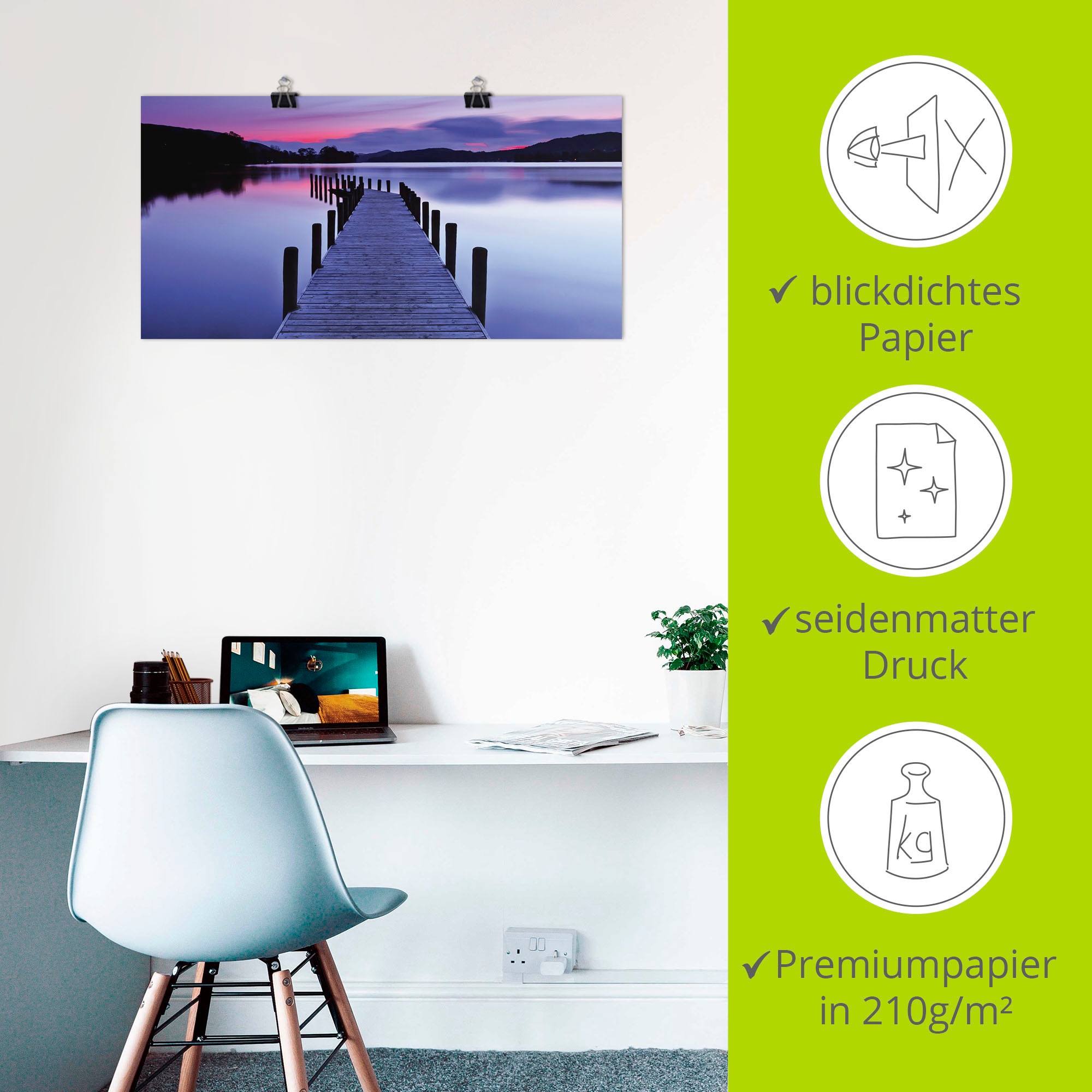Artland Wandbild »Panorama Steg Coniston Water«, Seebilder, (1 St.), als Leinwandbild, Poster, Wandaufkleber in verschied. Größen
