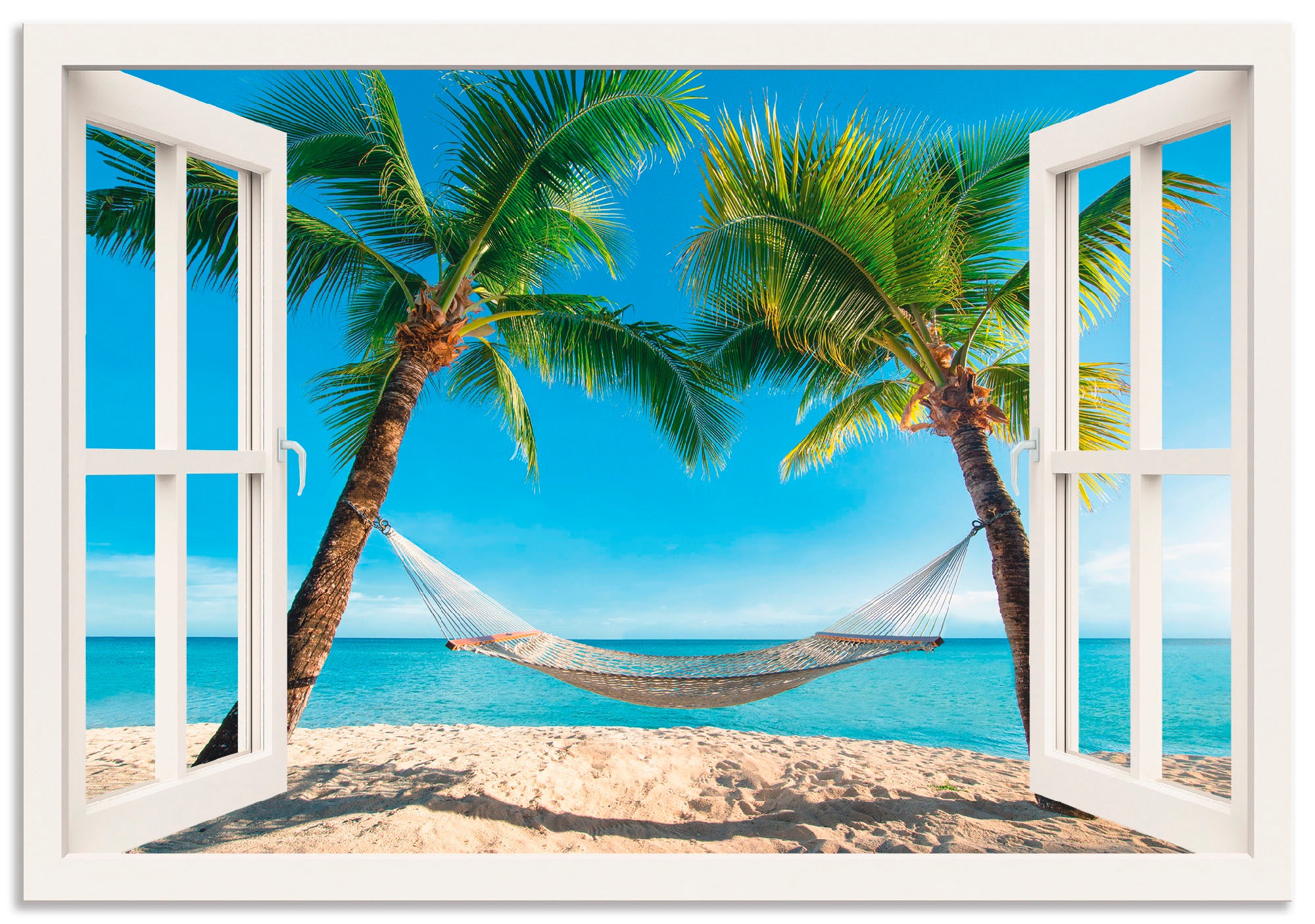 Artland Wandbild "Fensterblick Palmenstrand Karibik" Amerika 1 Stk. tlg. al günstig online kaufen