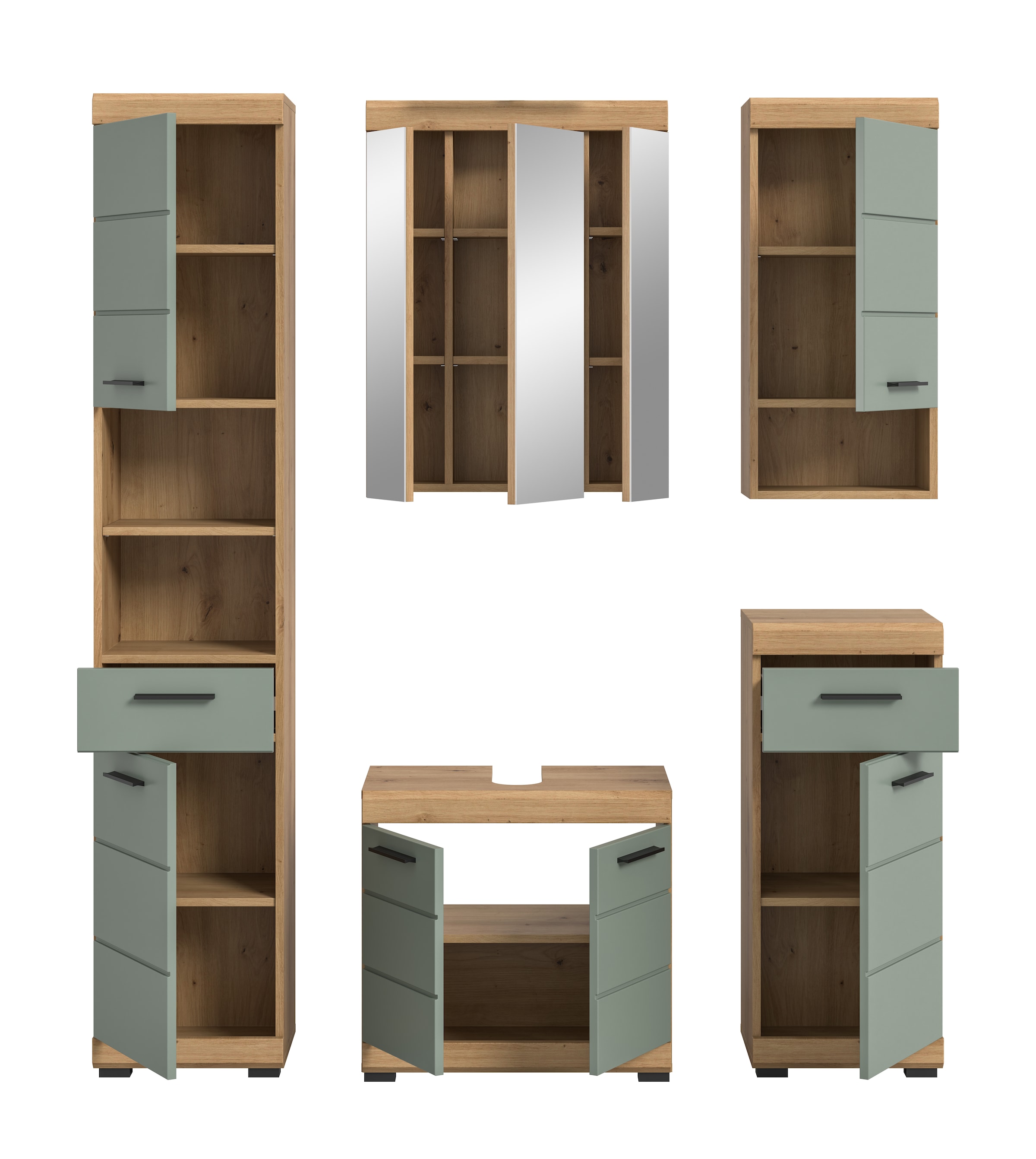 INOSIGN Badmöbel-Set »Siena, 5 teilig, bestehend aus:«, (Set), Hochschrank, WBU, Spiegelschrank, Unterschrank, Hängeschrank