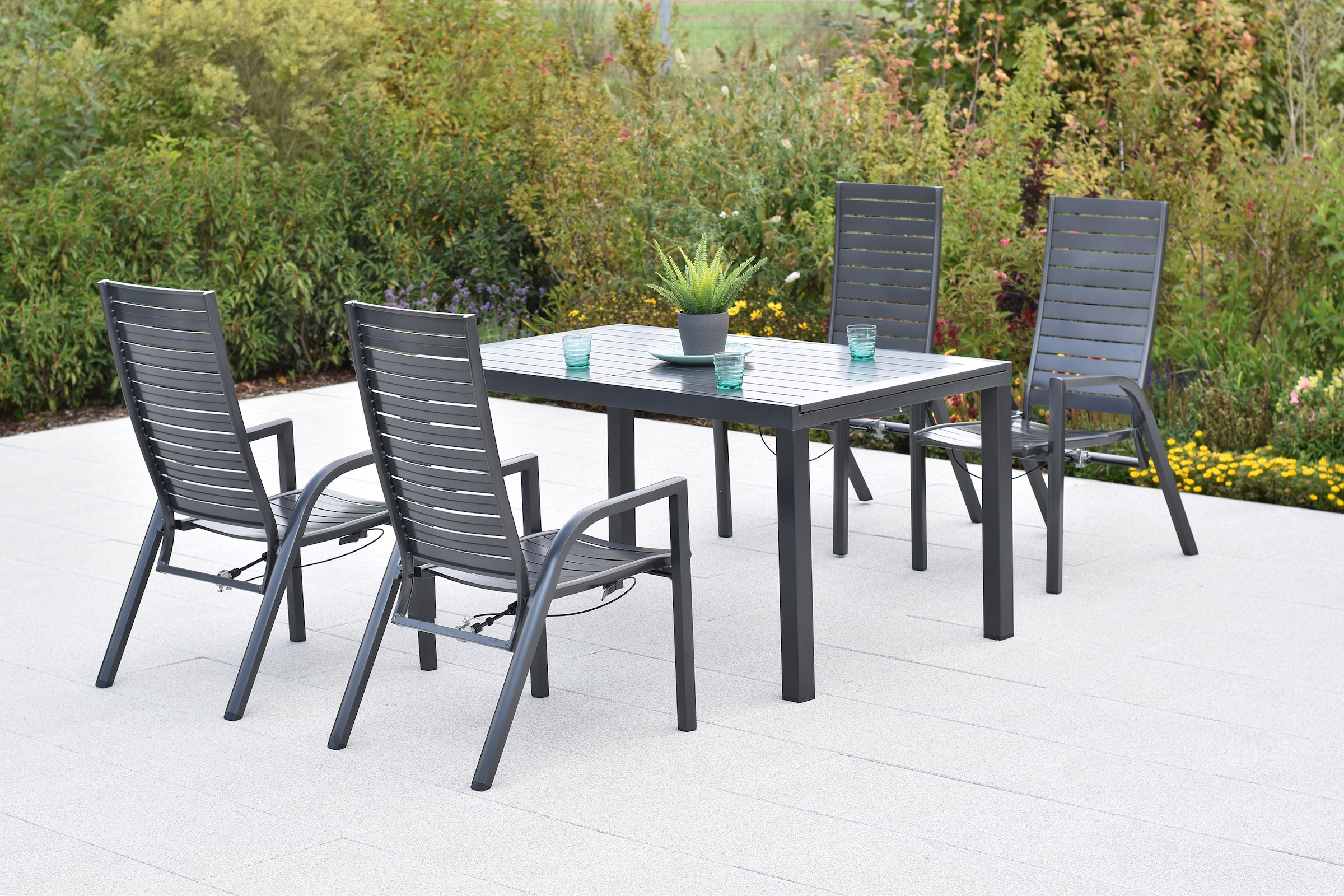 MERXX Garten-Essgruppe »Siros« Set, 5 tlg. inkl. 4 Sessel, 1 Ausziehtisch