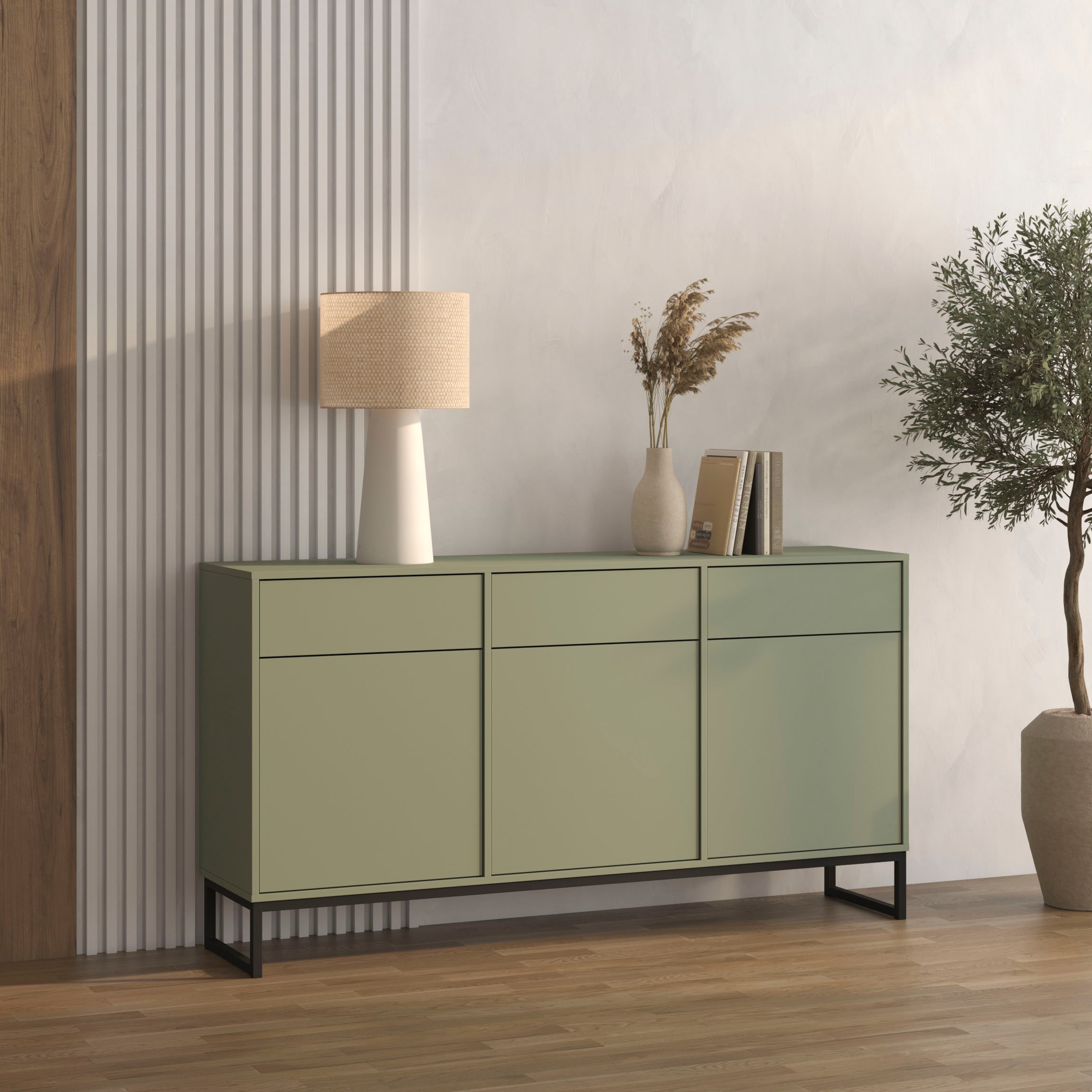 OTTO home Sideboard "Loft, Breite 157 cm, grifflose Kommode 3 Türen/3 Schubkästen." Schubladenschrank mit viel Stauraum, Einlegeböden verstellbar