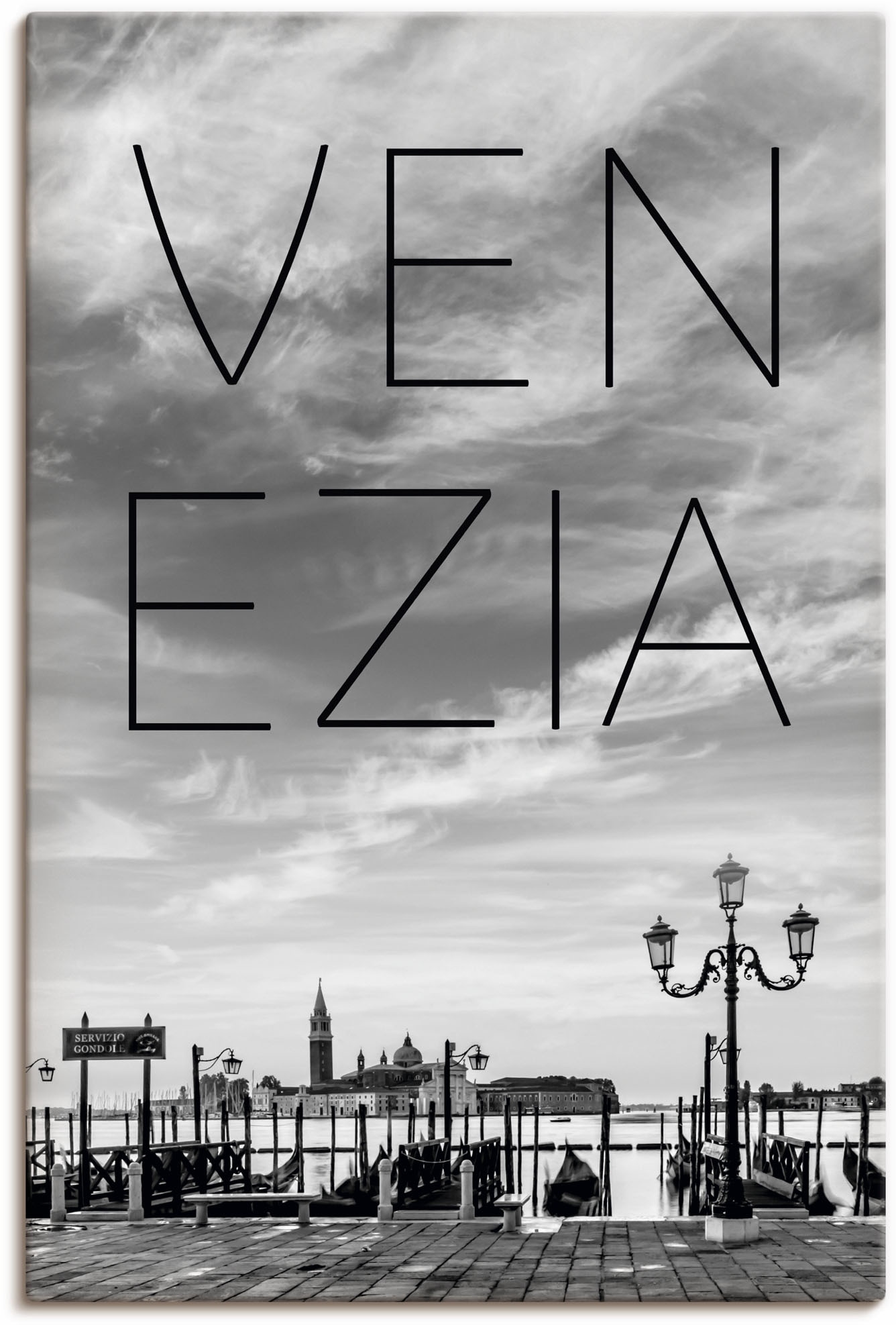 Artland Leinwandbild "Gondeln am frühen Morgen in Venedig" Venedig 1 Stk. tlg. auf Holzrahmen gespannt