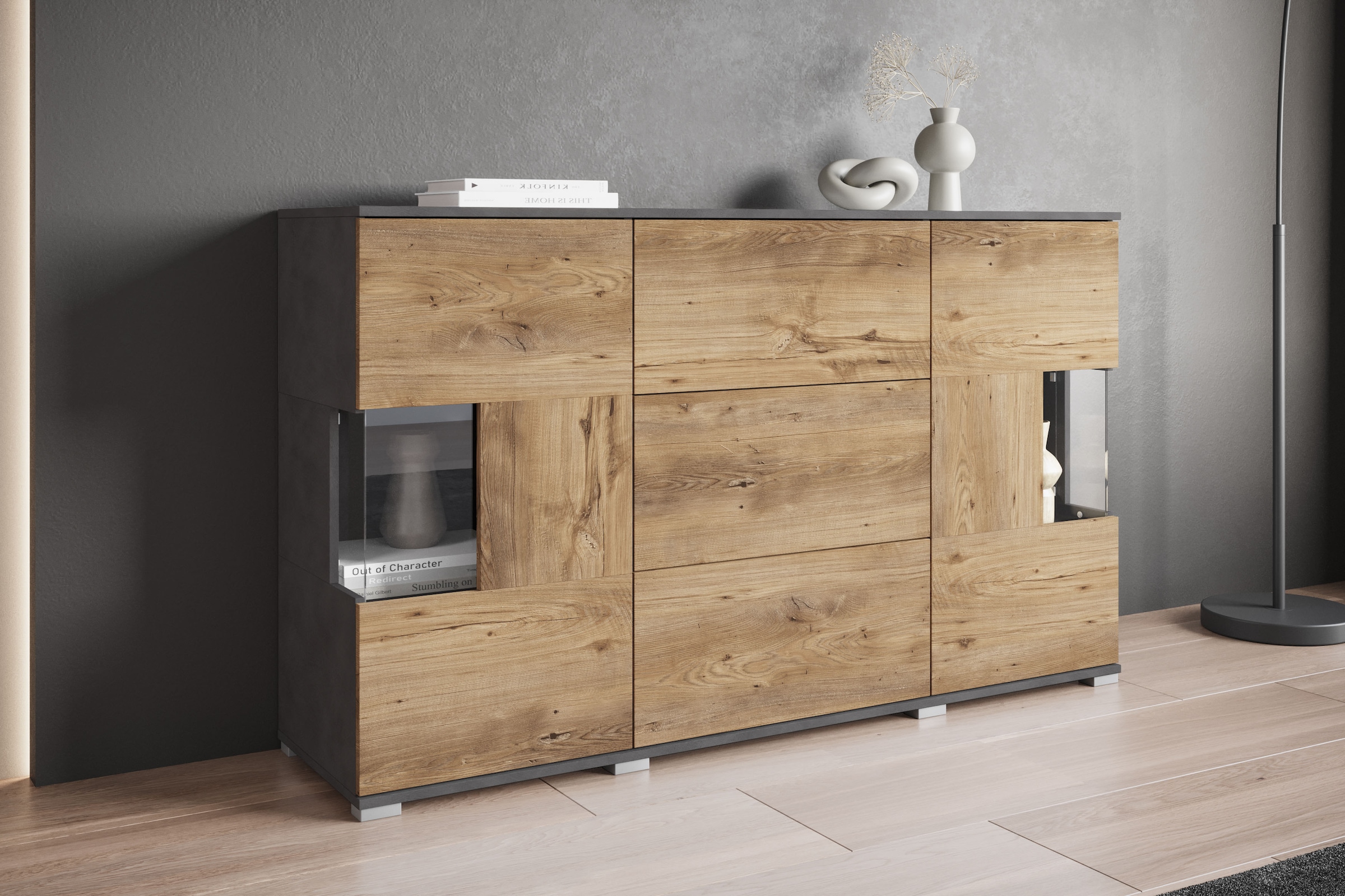 INOSIGN Sideboard »Kenia«, (1 St.), Sideboard mit 3 Schubladen, 6 Fächern, Glastüren, Breite 150 cm