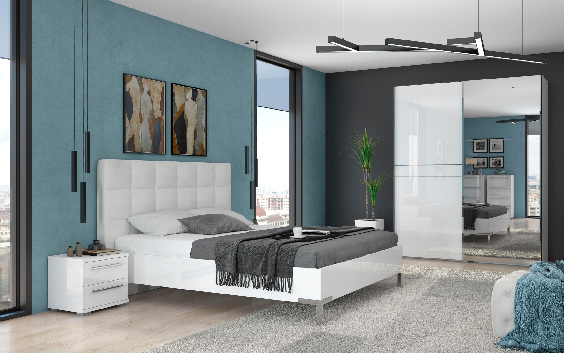 Places of Style Schwebetürenschrank »Piano, mit Einlegeböden und Kleiderstangen, Türen soft-close-Funktion«, (in 3 Breiten, 224cm hoch), mit Spiegeltür, FSC-zertifizierter Holzwerkstoff