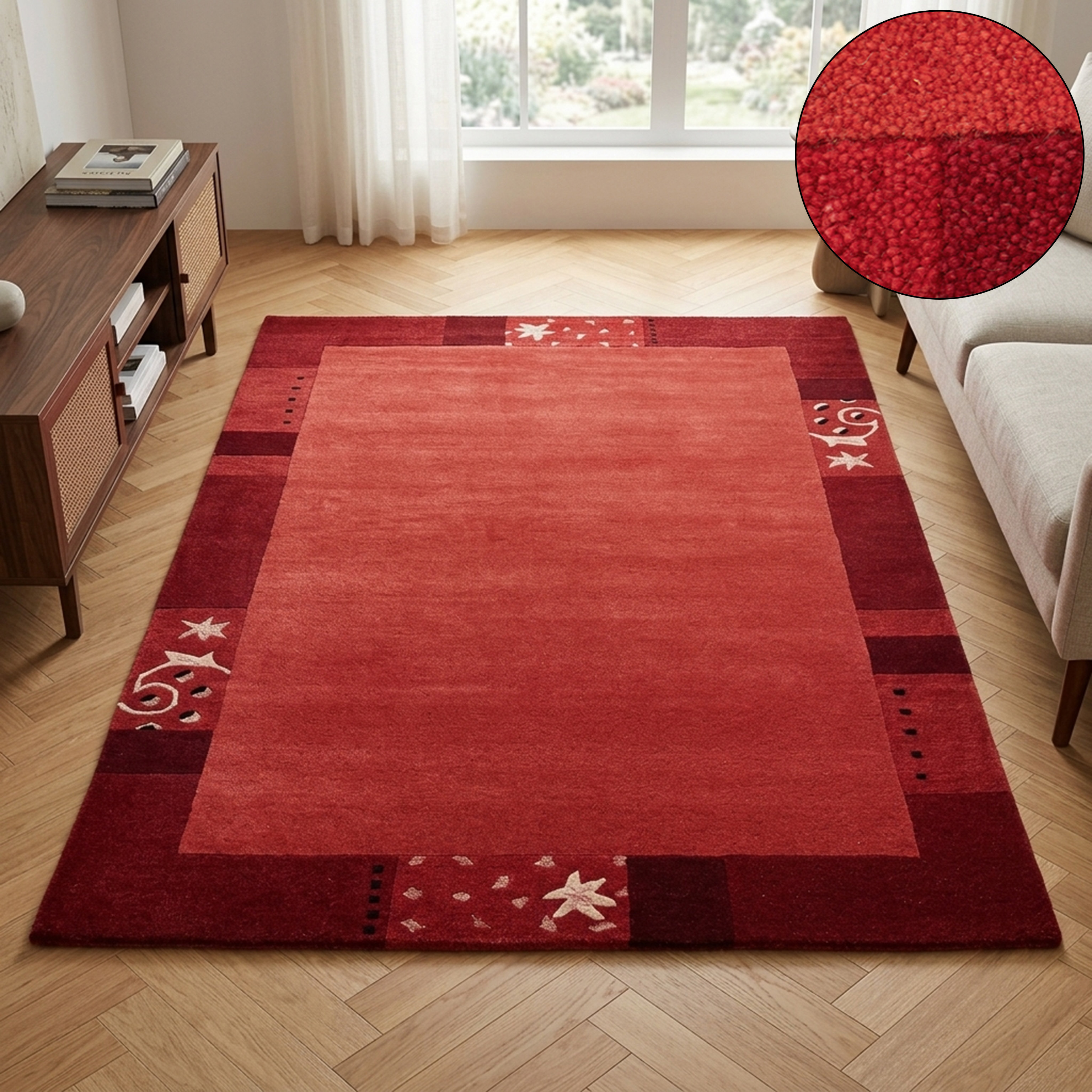 THEKO Wollteppich "Royal Ganges" rechteckig 13 mm Höhe 95% Wolle, mit Bordüre, ideal im Wohnzimmer & Schlafzimmer