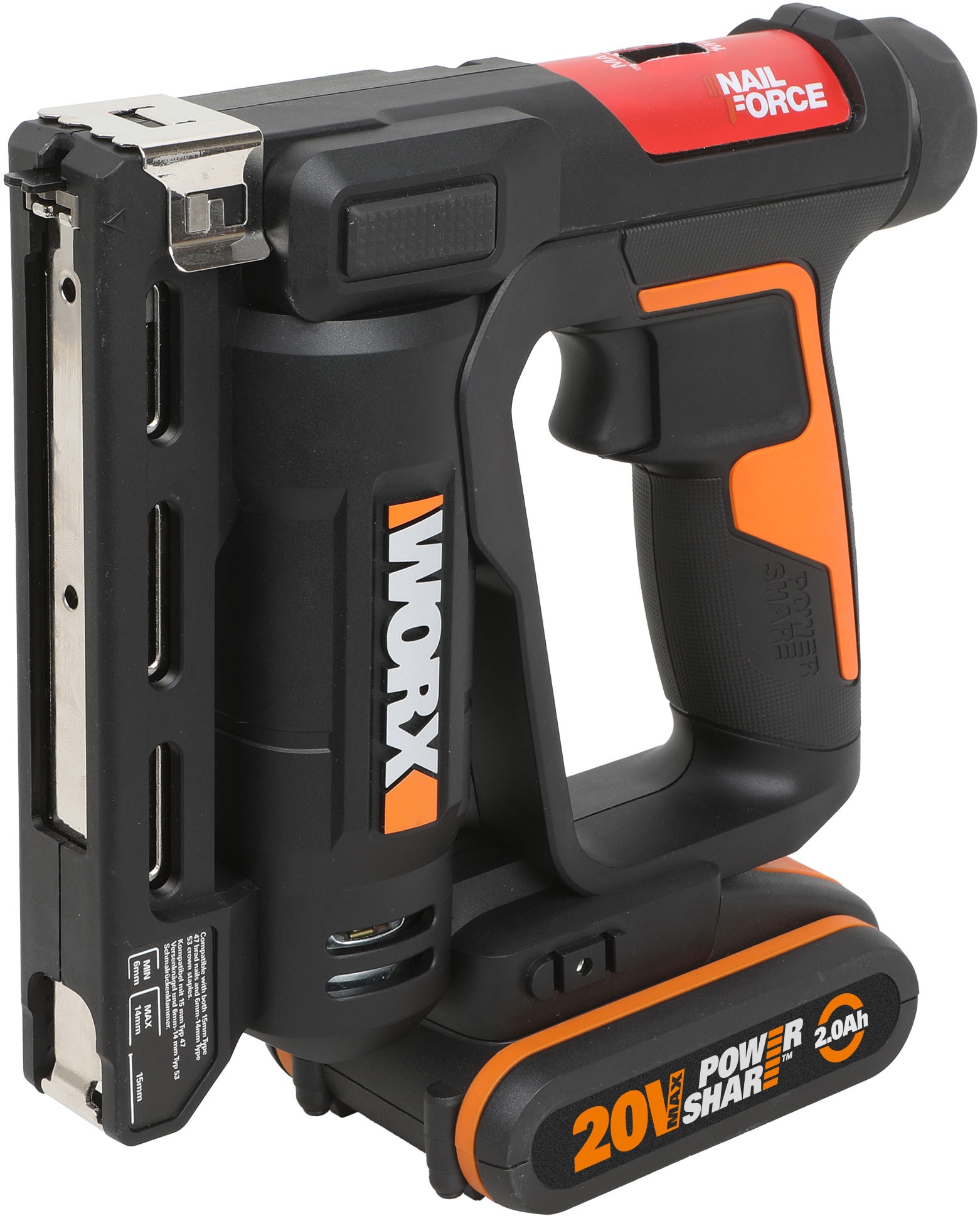 Worx Akku-Tacker »WX843 NailForce« für Nägel bis 15mm & Tackerklammer bis 14mm, mit Akku und Ladegerät