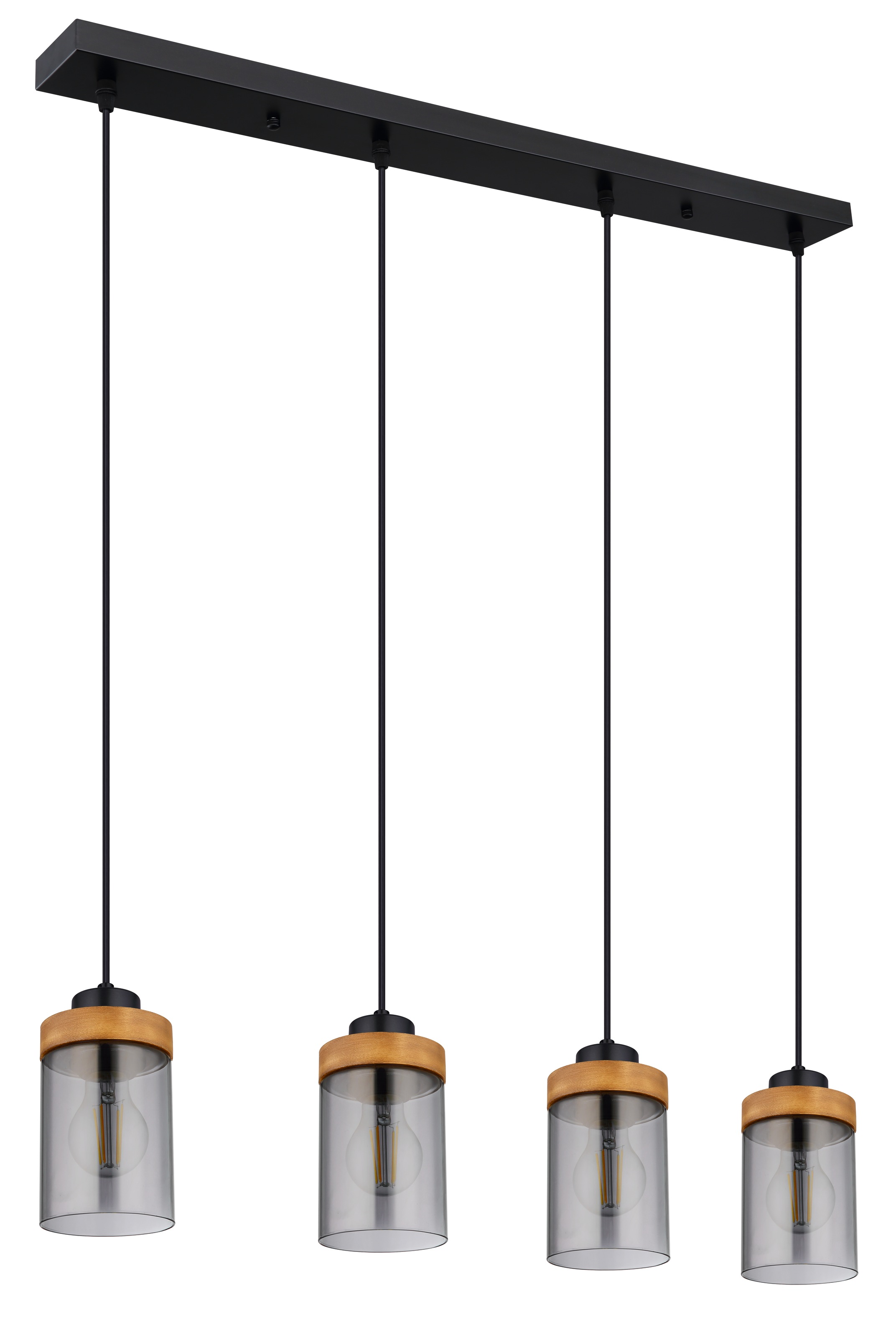 GLOBO LIGHTING Hängeleuchte »FINCA«, Leuchtmittel E27 | ohne Leuchtmittel, Hängelampe/Pendelleuchte/Holz/Glas rauchfarben/Höhe kürzbar