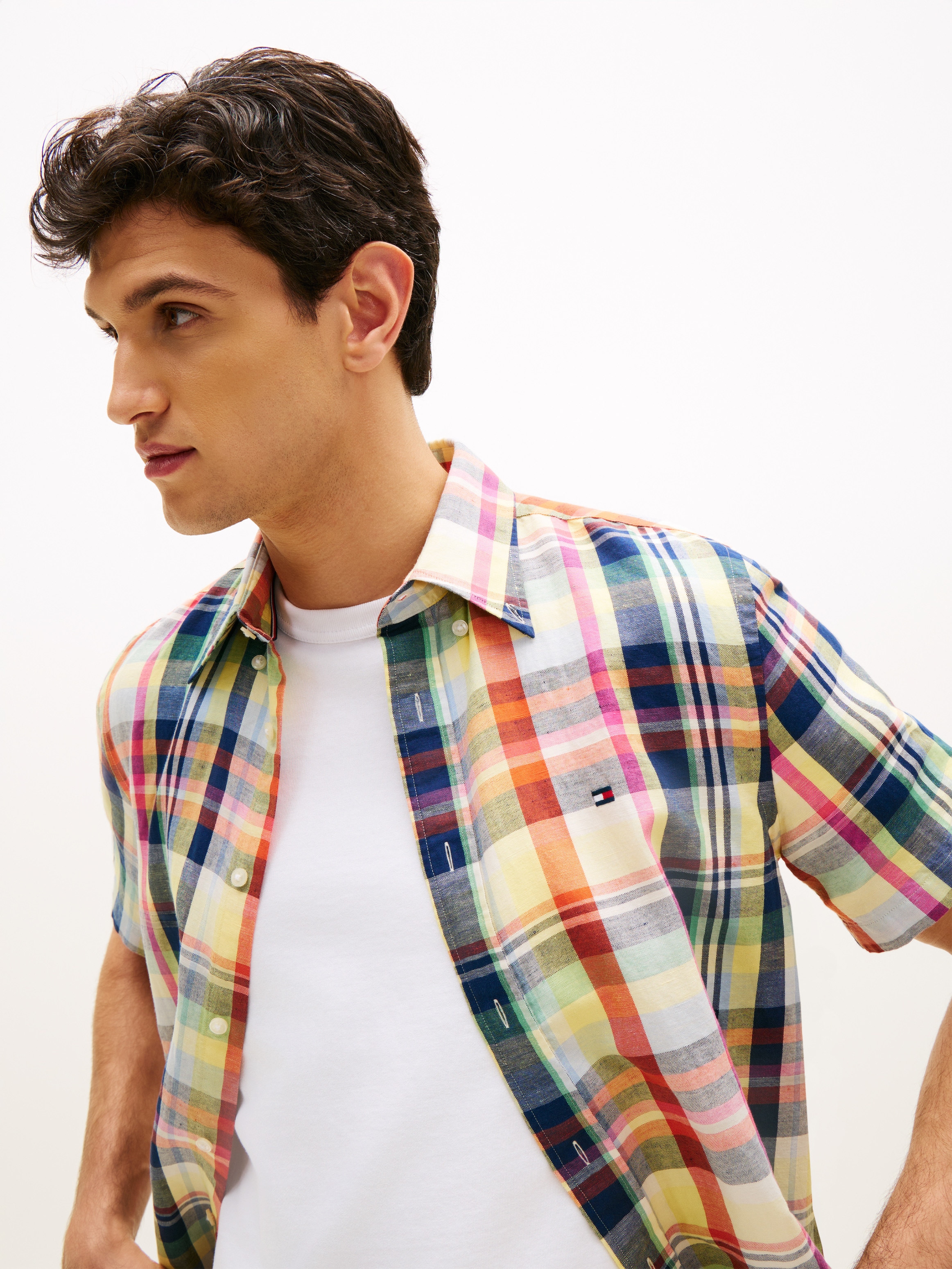 Tommy Hilfiger Kurzarmhemd »LINEN BLEND CHECK PLAID« regular fit, Button-down-Kragen