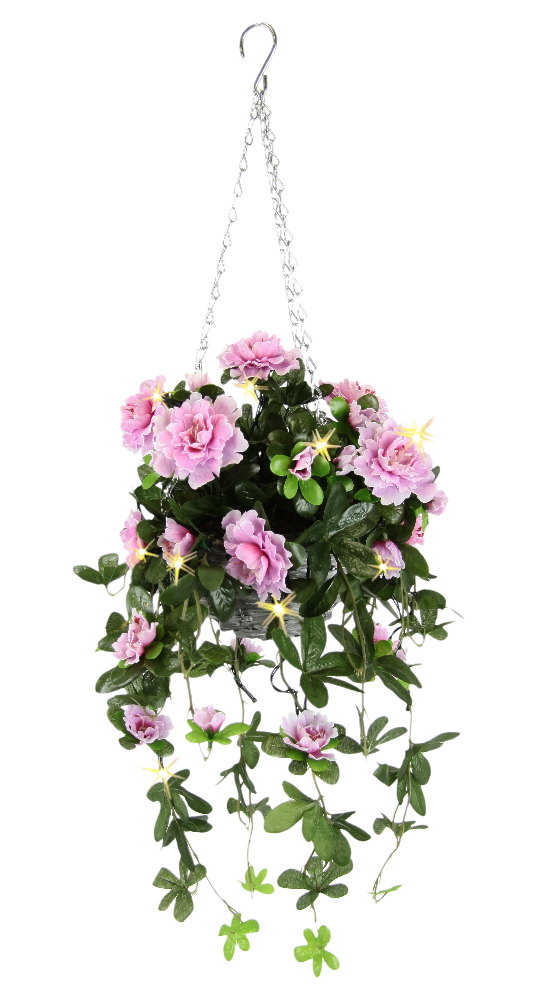 I.GE.A. Kunstblume "Künstliche Blume Bougainvillea mit LED-Girlande 75cm Hängeampel" Kunstpflanze Schmetterlingsflieder Balkonpflanze Deko Party Hochzeit