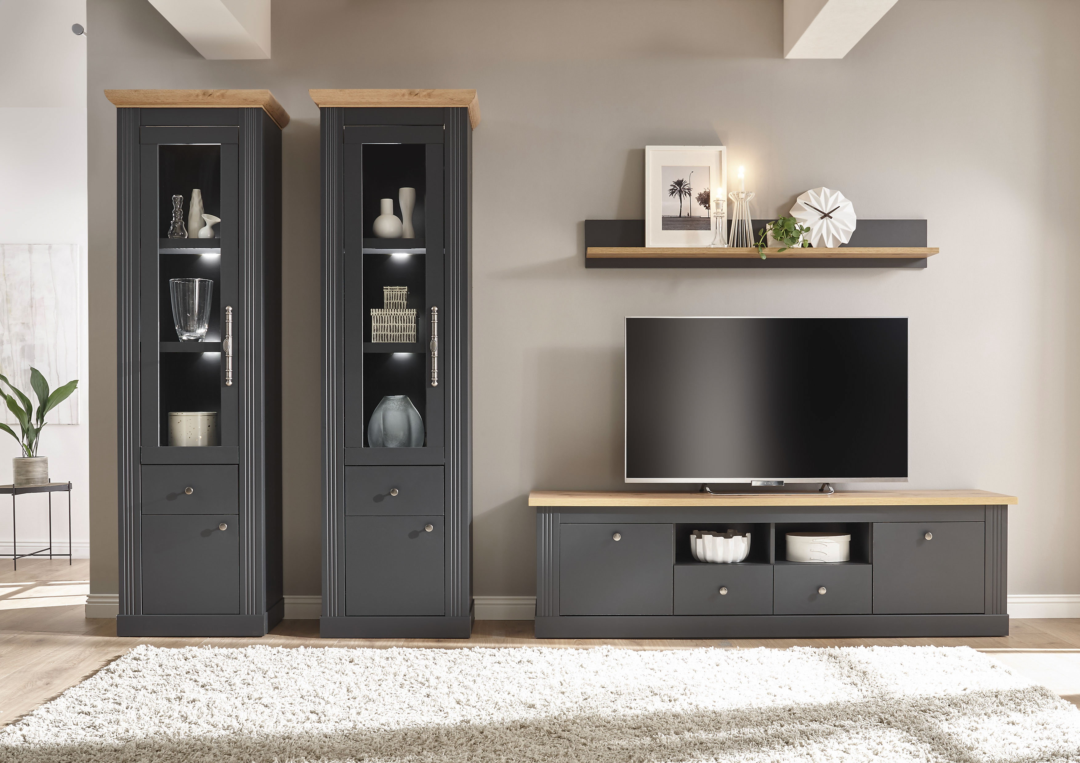 OTTO home Wohnwand "Westminster, Anbauwand im Landhausstil, Komplettset, Wohnzimmer-Set" Set, 4 Stk. tlg.