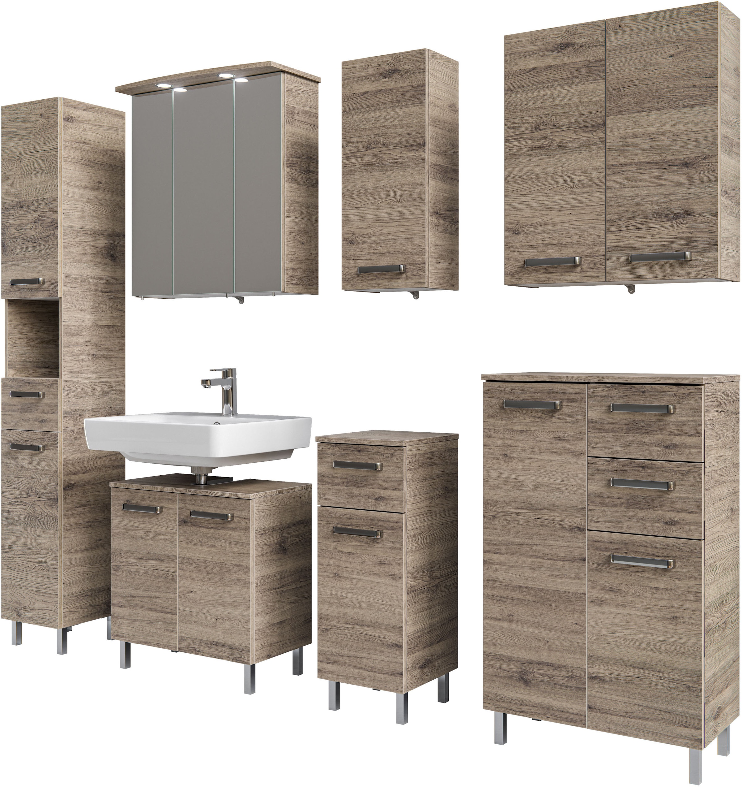 Saphir Badmöbel-Set "7-teilig, mit Spiegelschrank" Set, 7 Stk. tlg.
